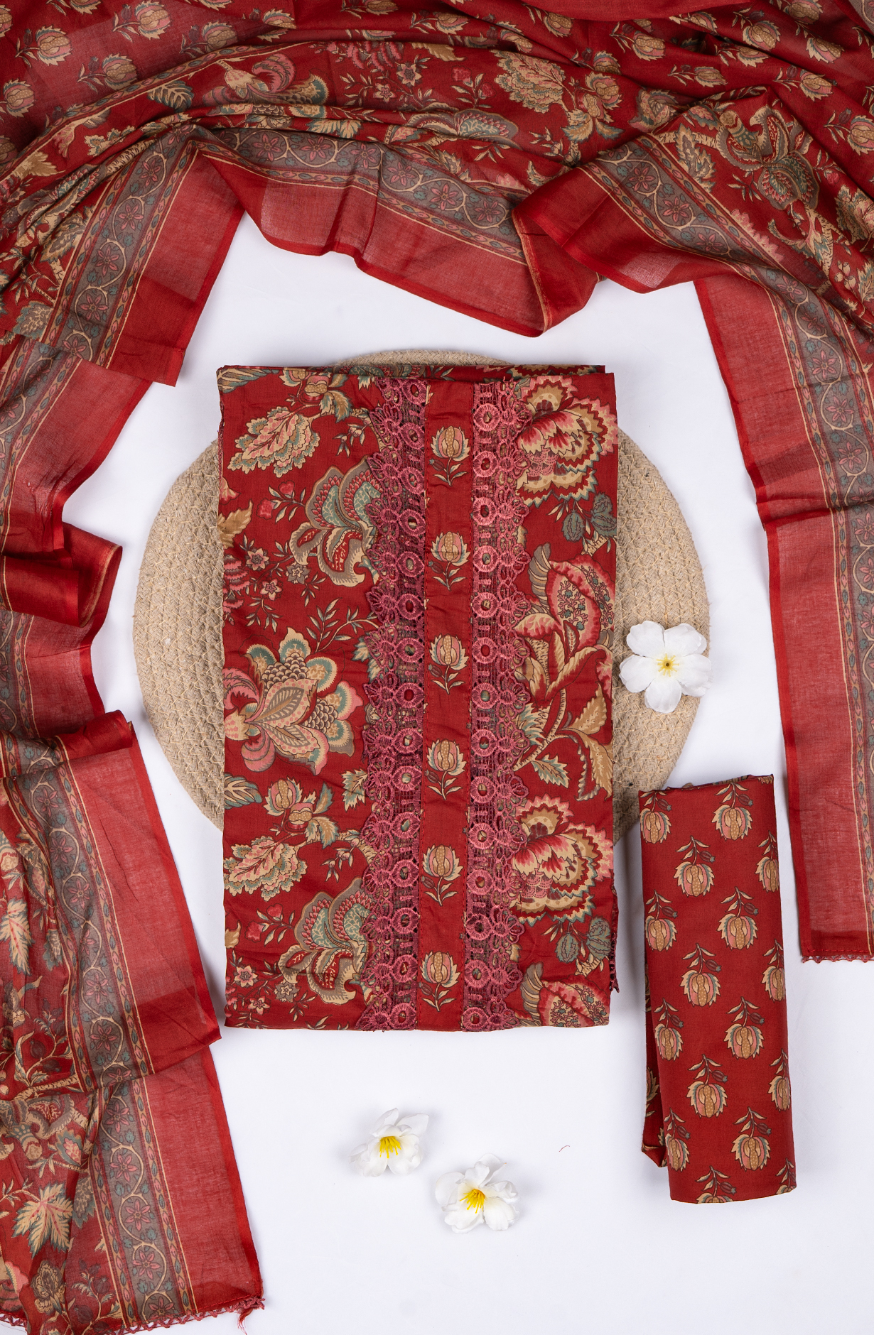 Maroon Cotton Printed Suit- Set with Cotton Dupatta - 983-5861-1E