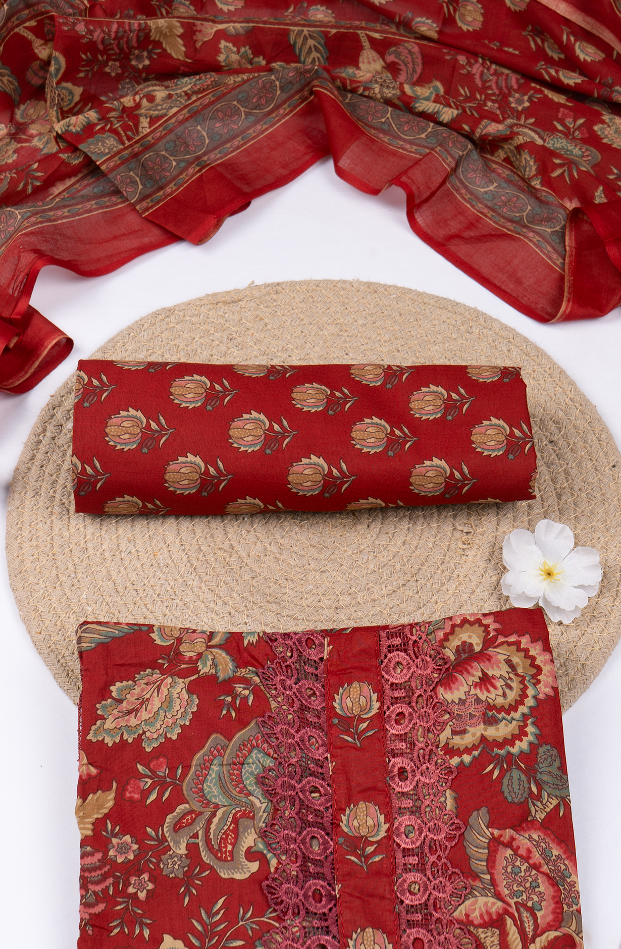 Maroon Cotton Printed Suit- Set with Cotton Dupatta - 983-5861-1E