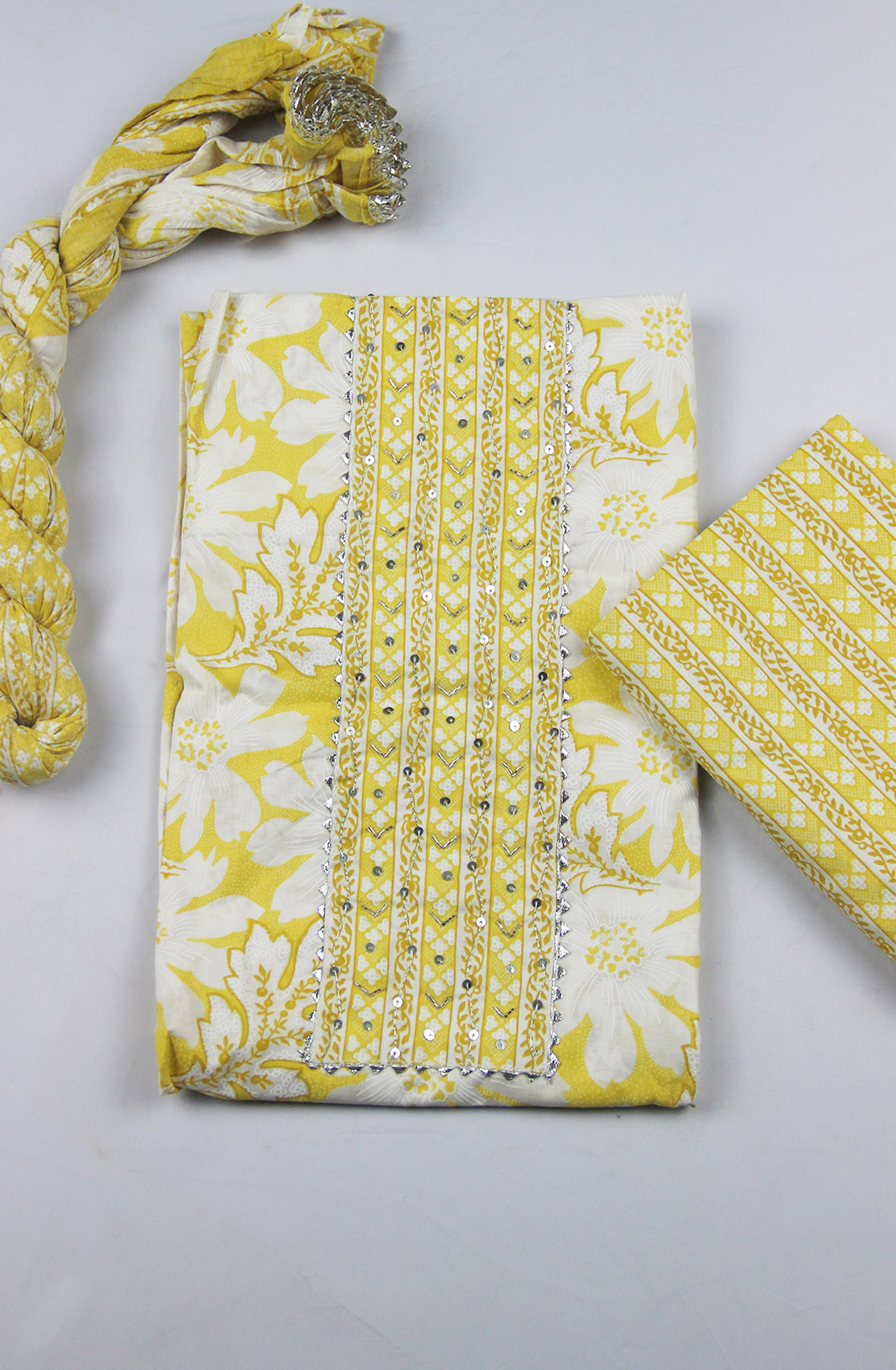 Yellow Cotton Digital Printed Suit Set with Dupatta - 983-5859-1A