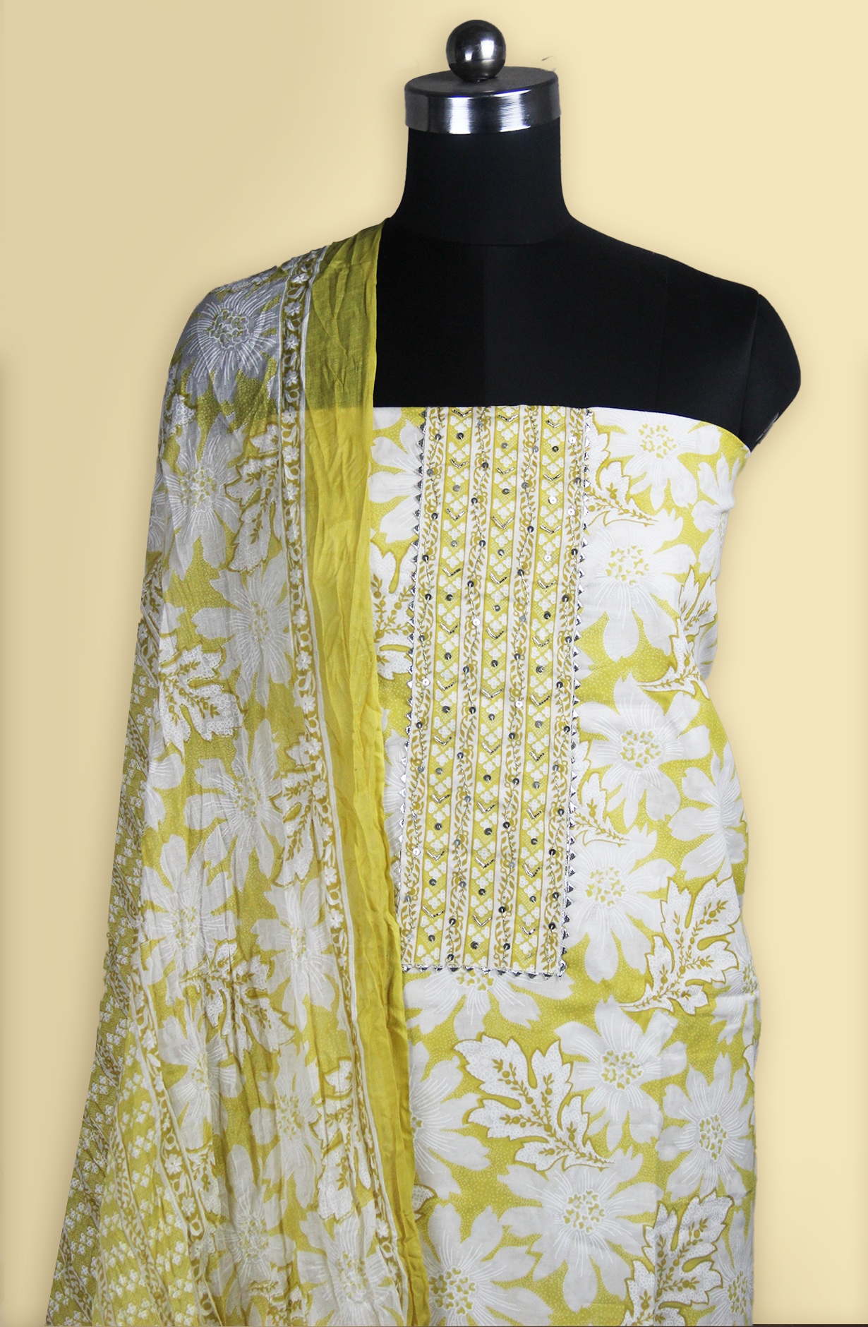 Yellow Cotton Digital Printed Suit Set with Dupatta - 983-5859-1A