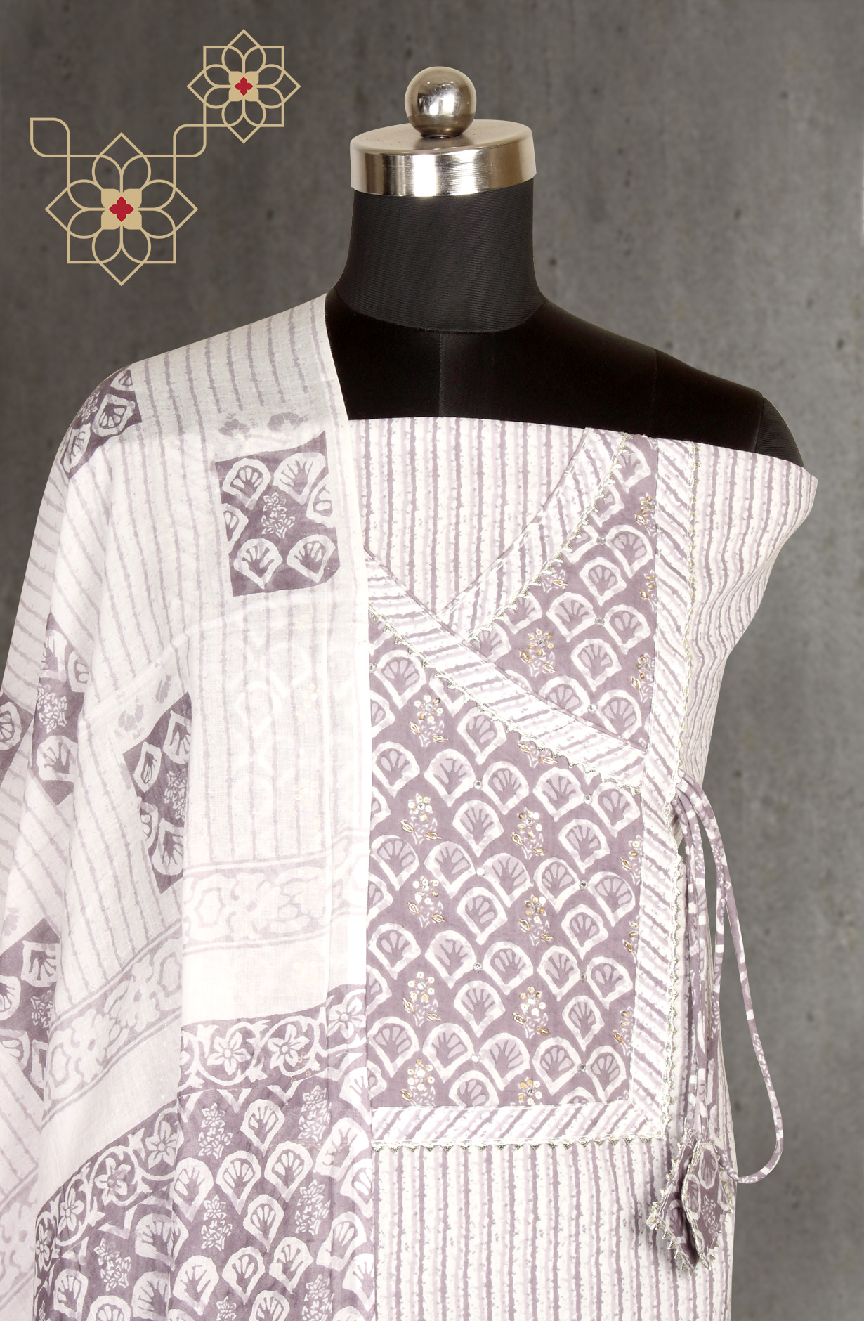 Mauve and Off-white Printed Unstitched Cotton Dress Material - 984-ABRMP-A