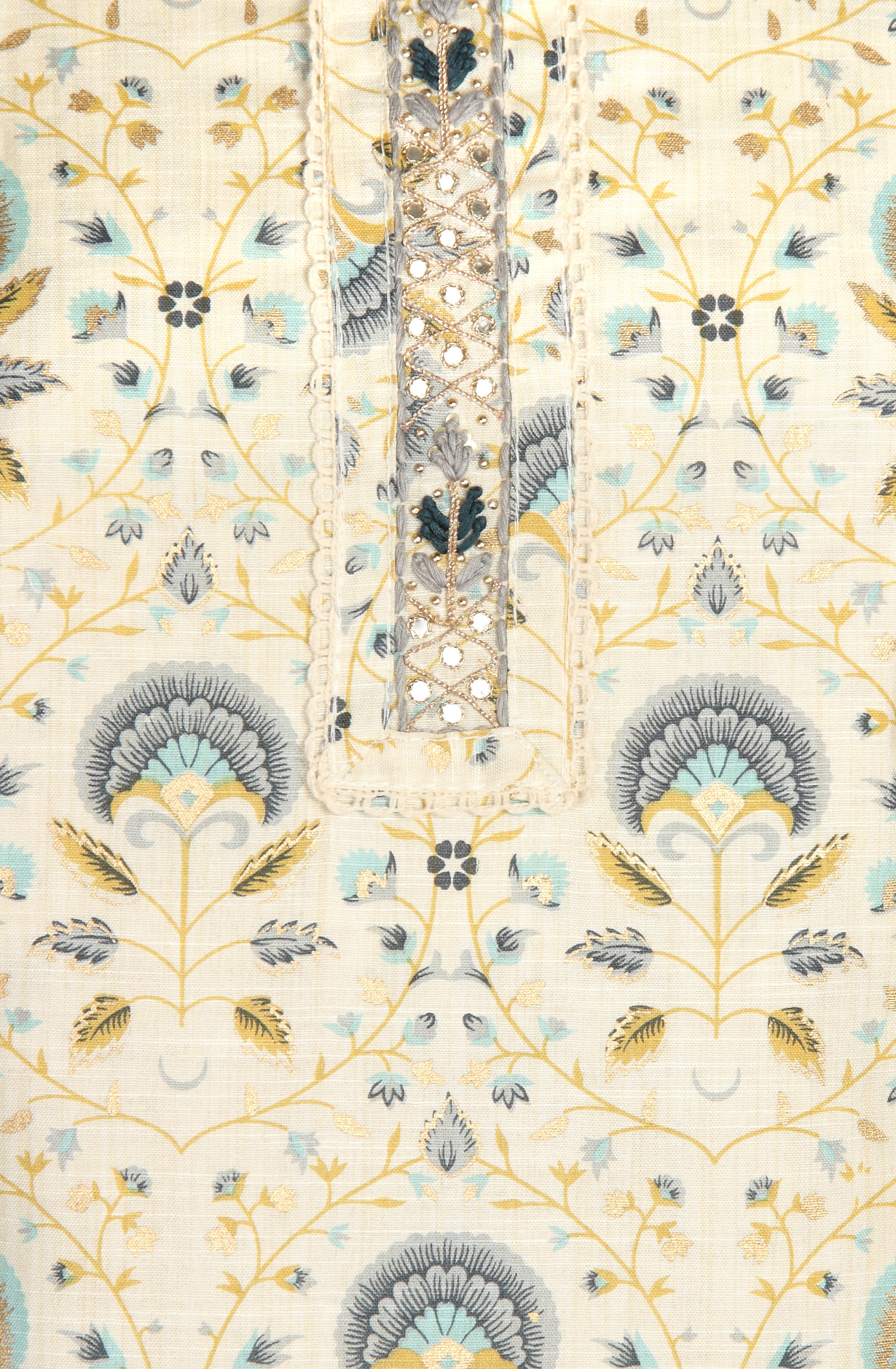 Cream Cotton Printed Salwar Suit-sets - 984-AFSS