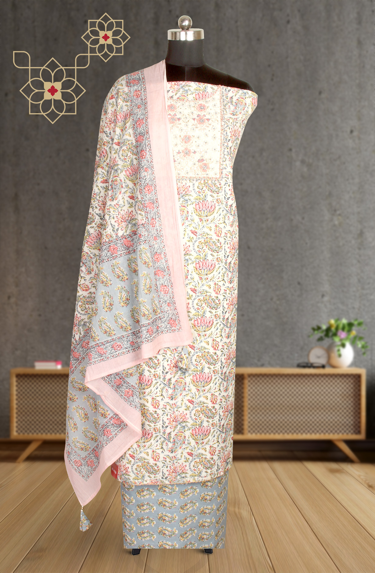 Multi-coloured Cotton Printed Salwar Suit-sets - 984-APCS