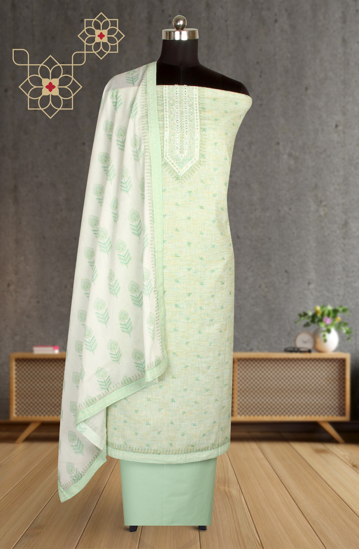 Parrot Green Cotton Salwar Kameez - 984-FMAD202