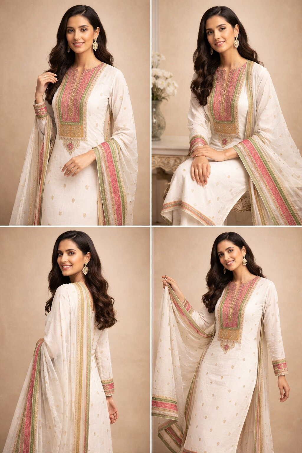 White Cotton Beautiful Suit Set with Dupatta - 984-FMDE1170