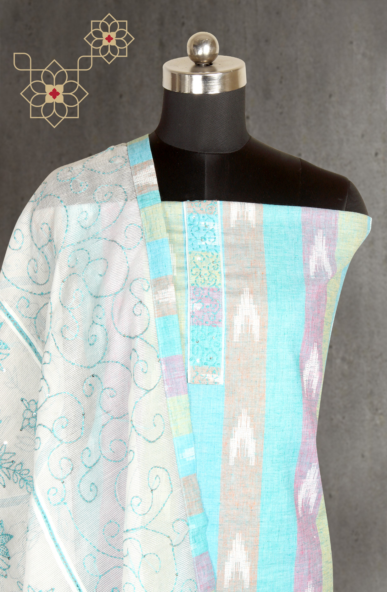 Multi-coloured Cotton Salwar Kameez with Beautiful Kantha Work Dupatta - 984-FMHA101A