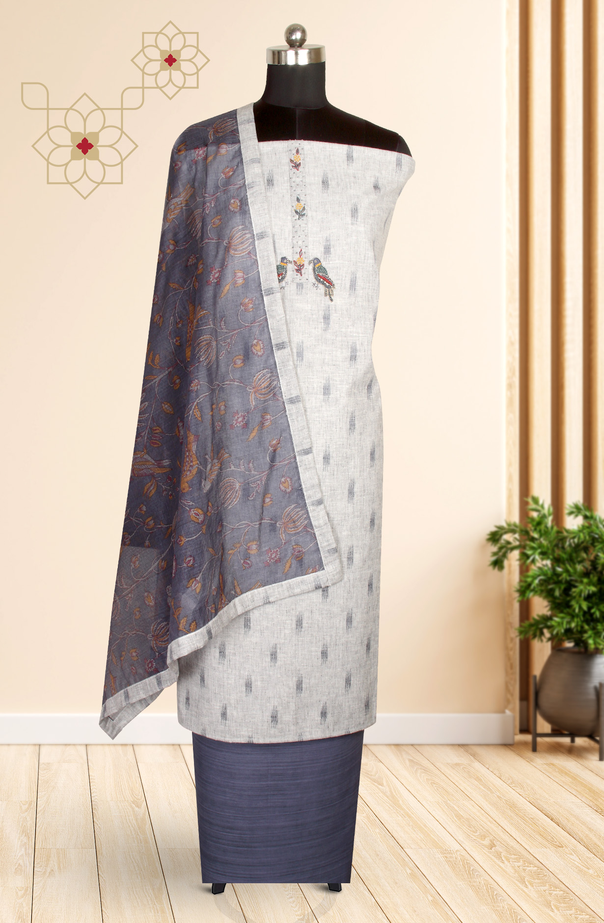 Grey Cotton Salwar Kameez with Beautiful Dupatta - 984-FMHA125