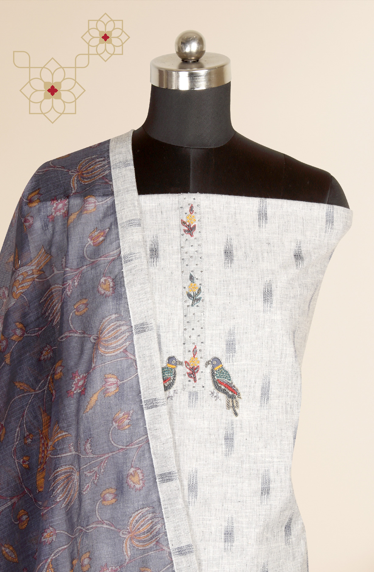 Grey Cotton Salwar Kameez with Beautiful Dupatta - 984-FMHA125