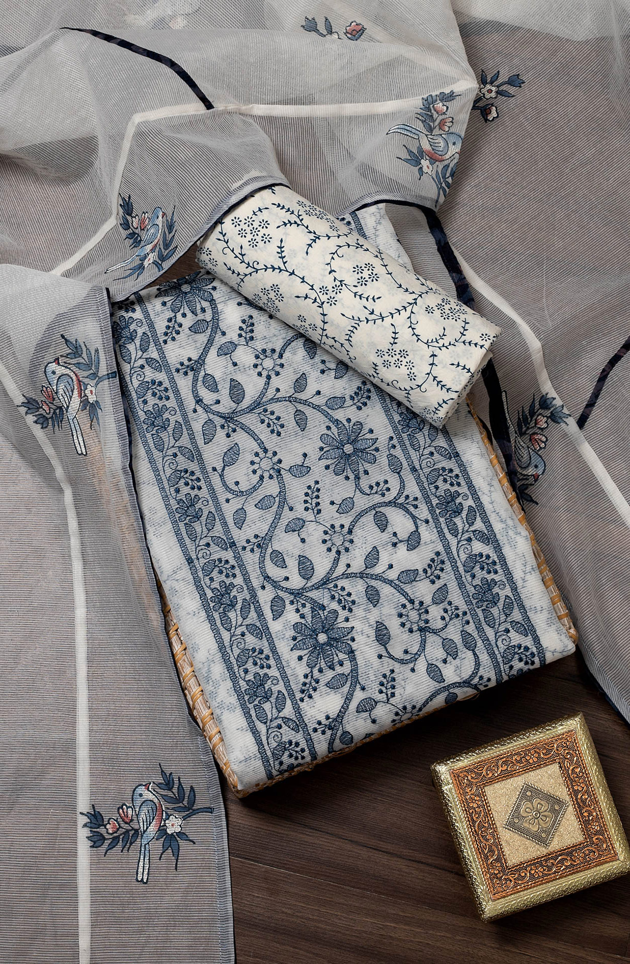 Cream Kota Beautiful Embroidered Salwar Suit with Dupatta - 984-FMHA155