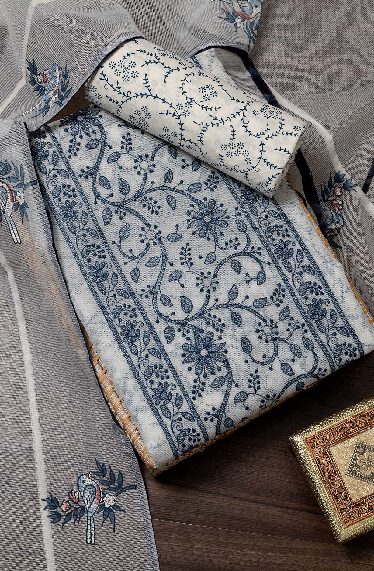 Cream Kota Beautiful Embroidered Salwar Suit with Dupatta - 984-FMHA155