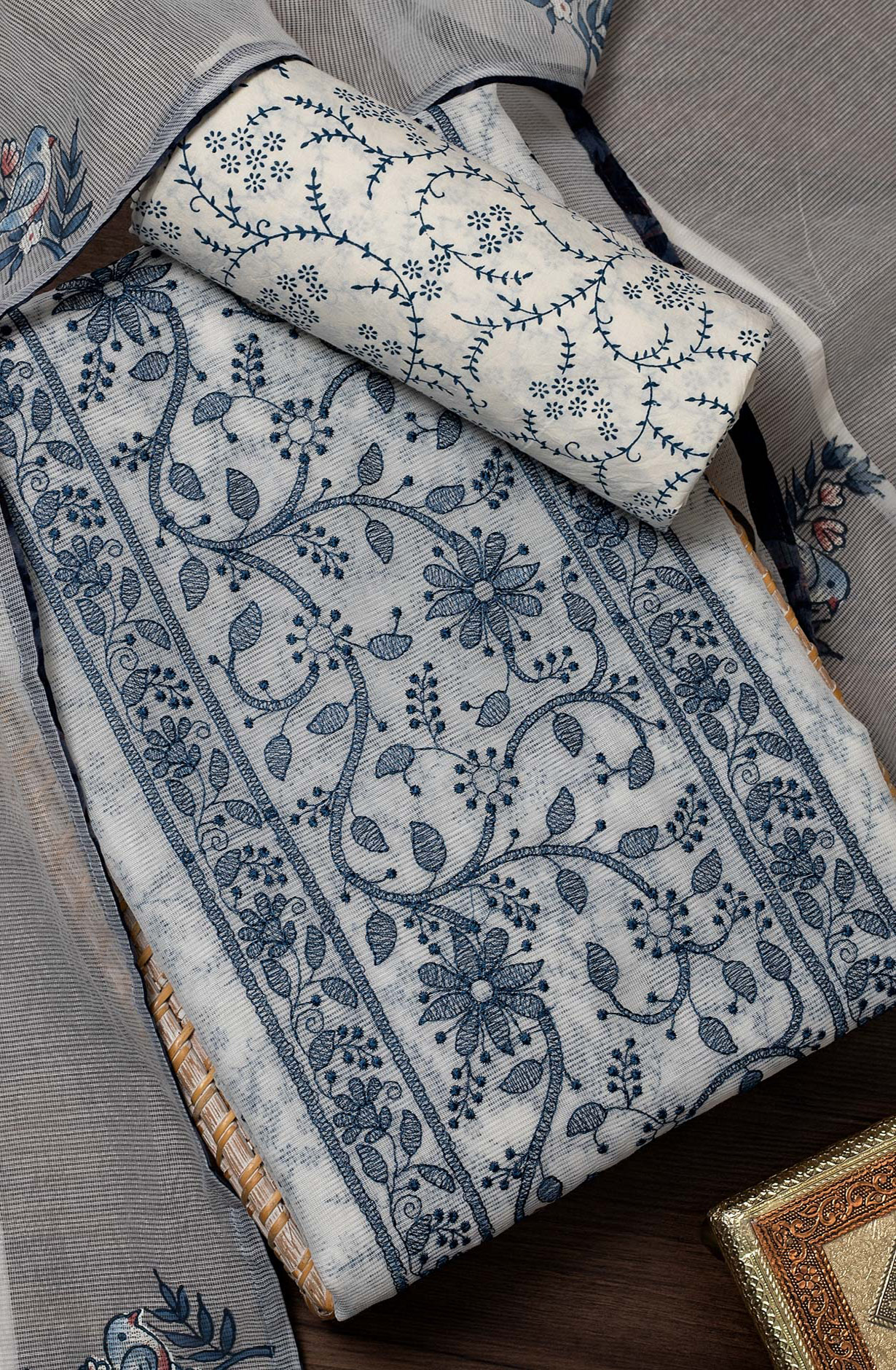 Cream Kota Beautiful Embroidered Salwar Suit with Dupatta - 984-FMHA155