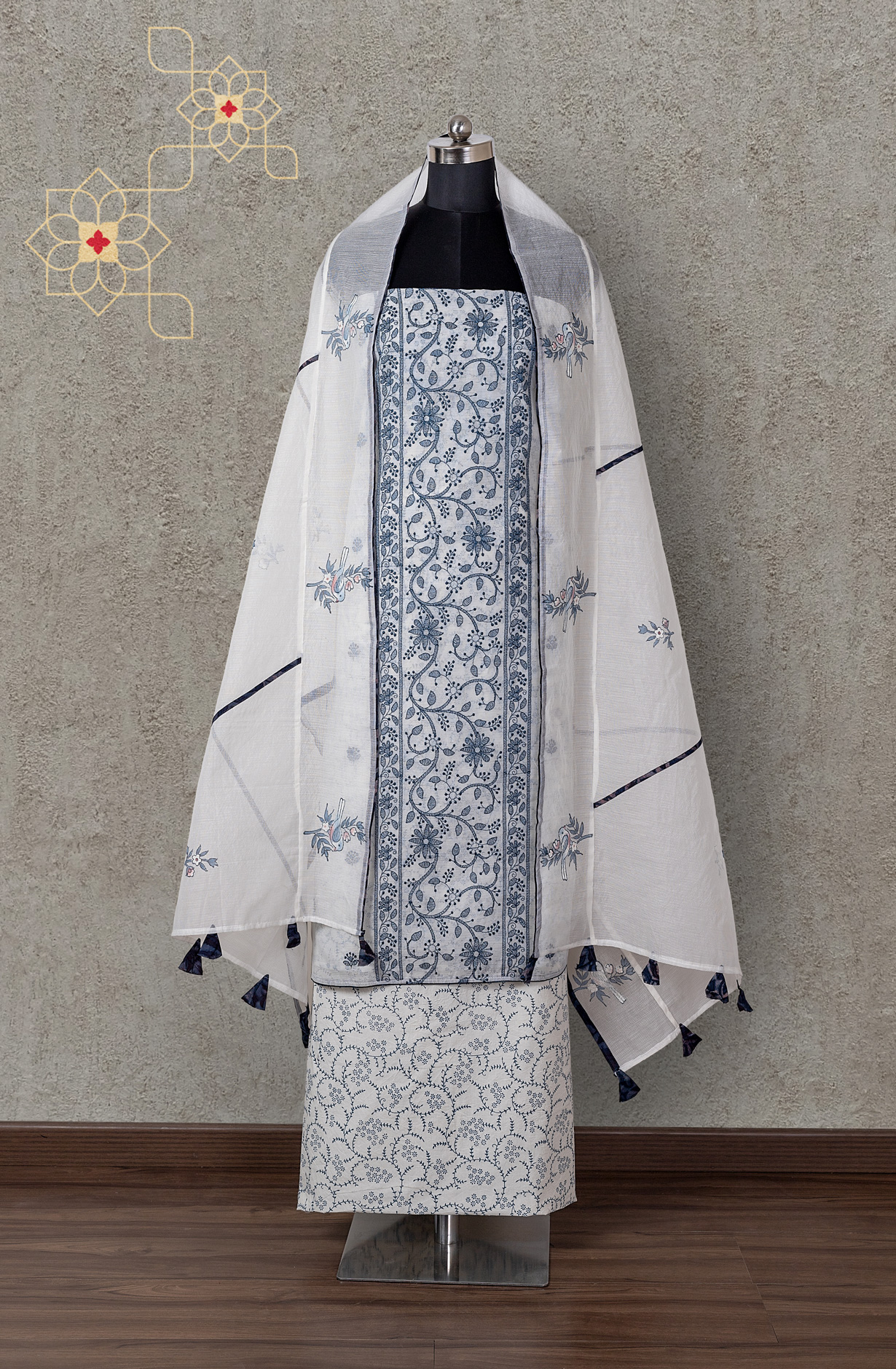 Cream Kota Beautiful Embroidered Salwar Suit with Dupatta - 984-FMHA155