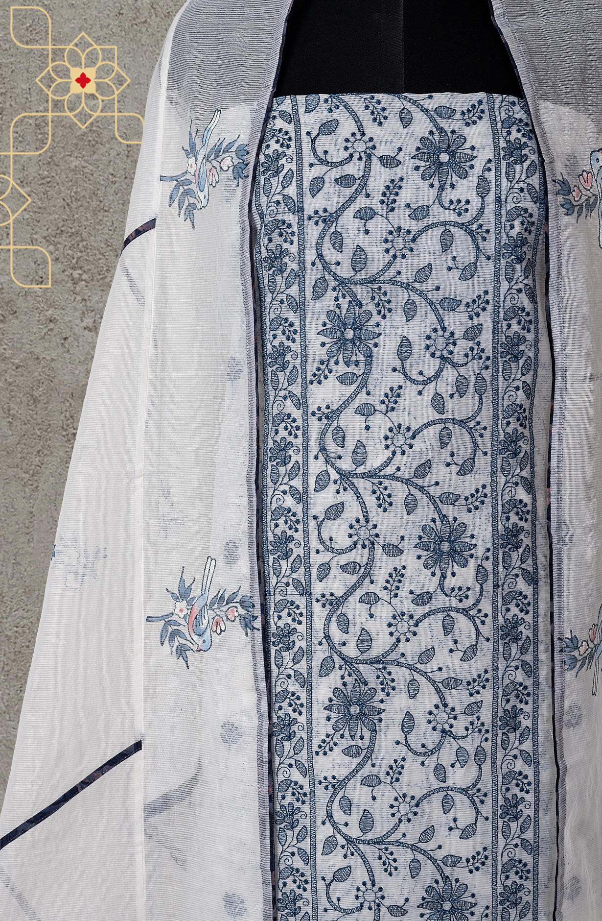 Cream Kota Beautiful Embroidered Salwar Suit with Dupatta - 984-FMHA155