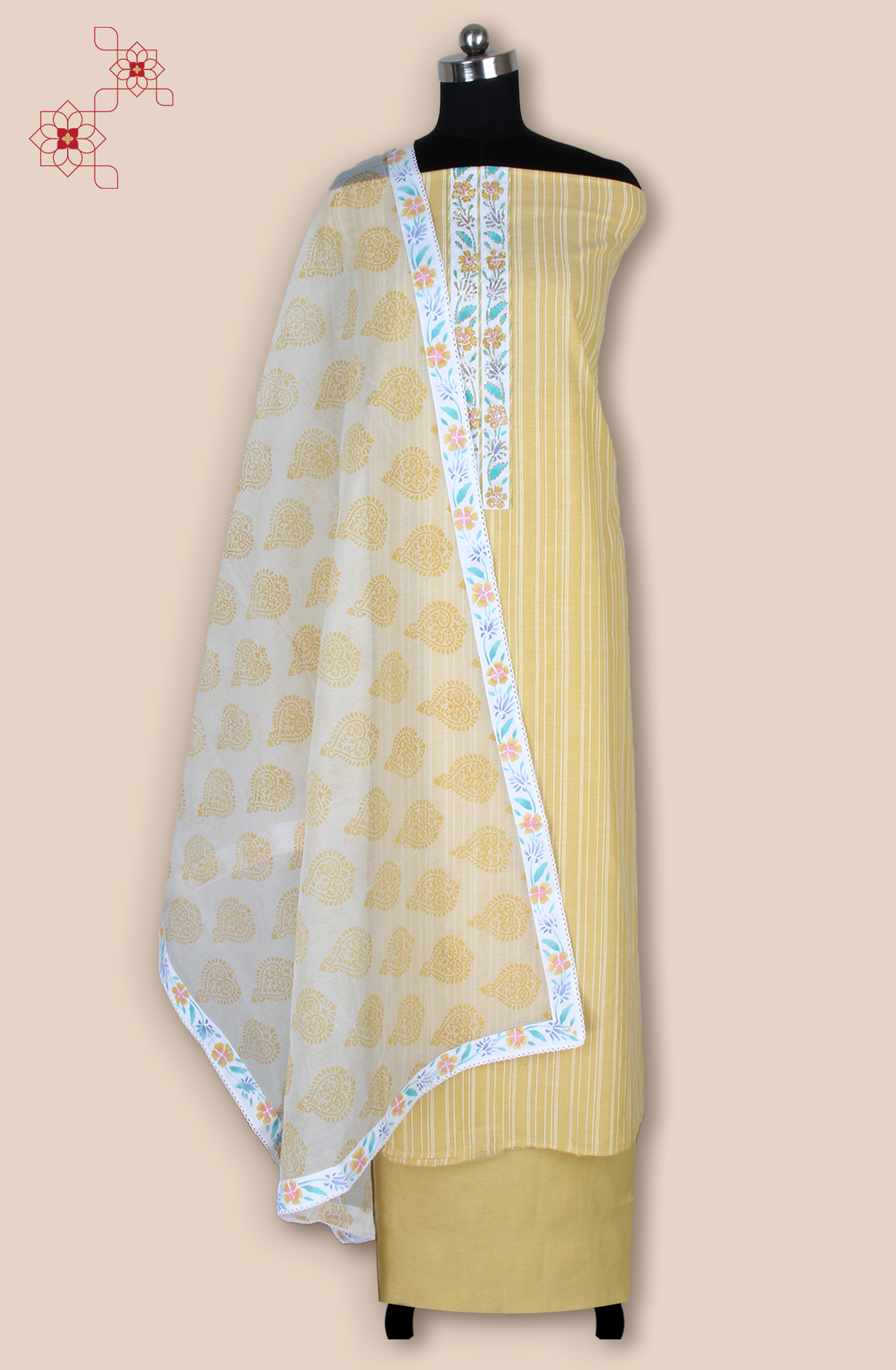 Mustard Cotton Jacquard Unstitched Suit with Trendy Dupatta - 984-FMHA245