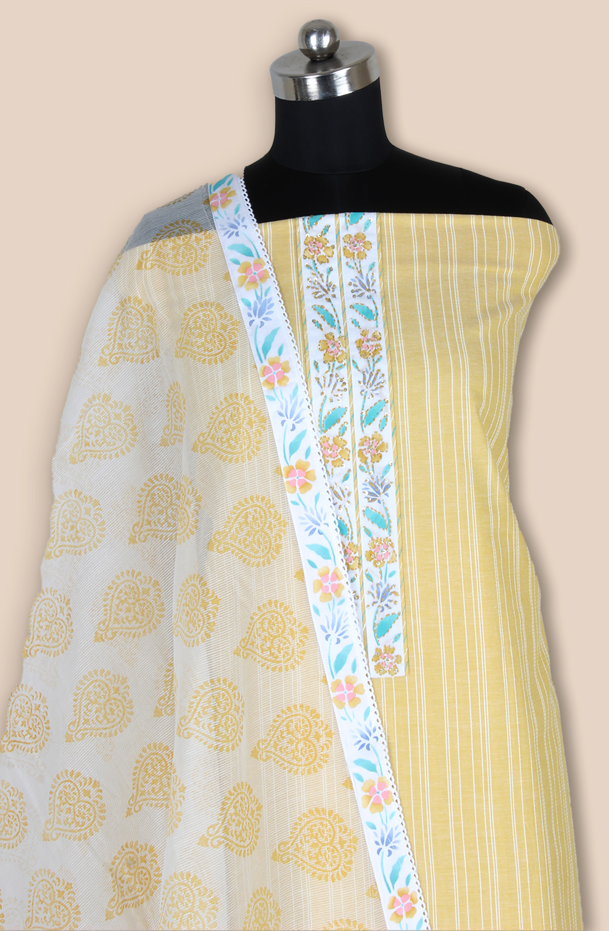 Mustard Cotton Jacquard Unstitched Suit with Trendy Dupatta - 984-FMHA245