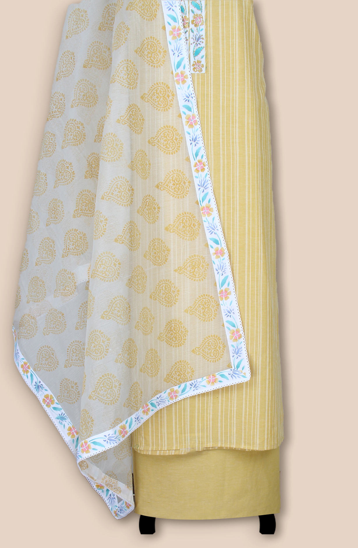 Mustard Cotton Jacquard Unstitched Suit with Trendy Dupatta - 984-FMHA245