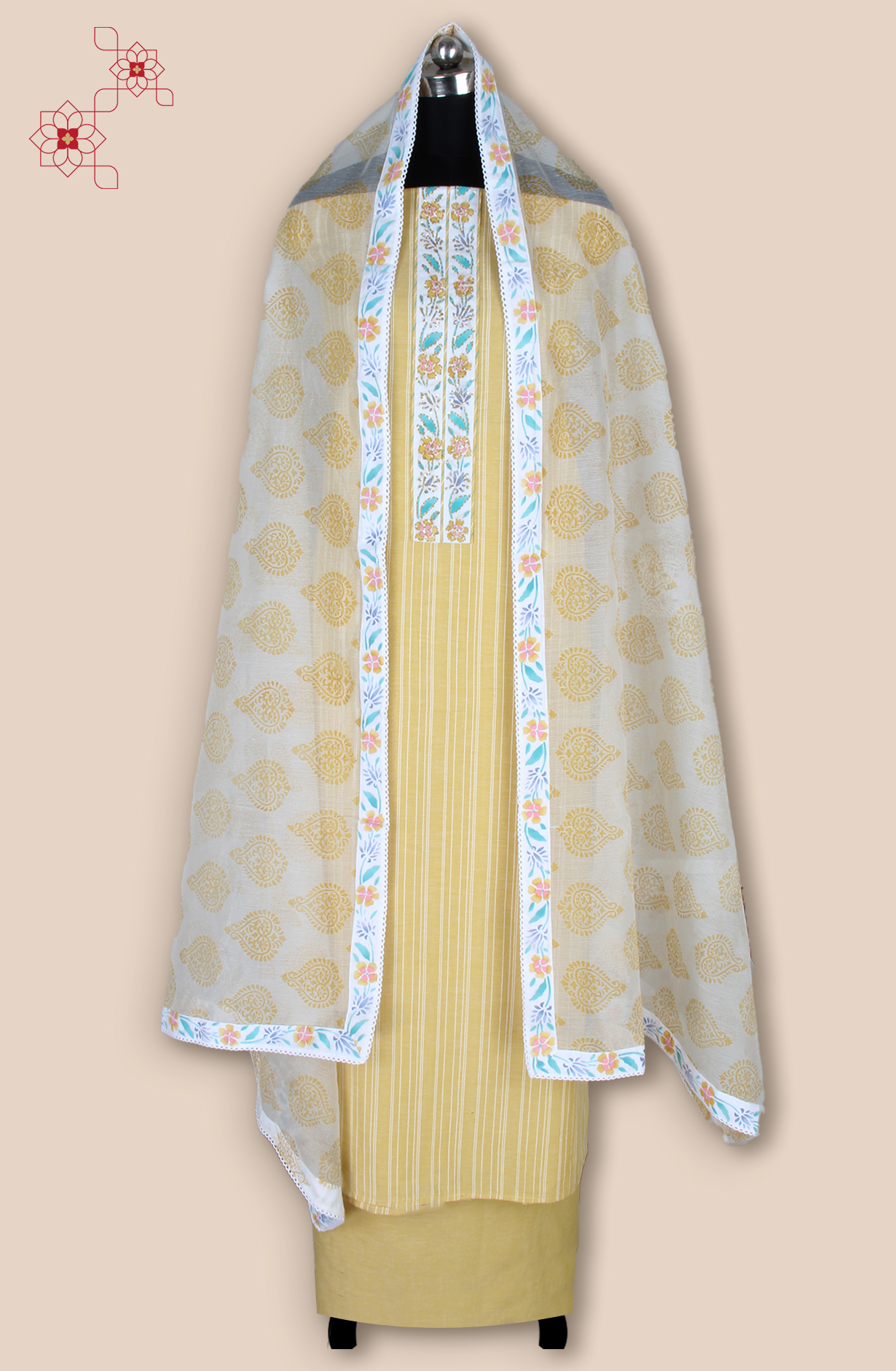 Mustard Cotton Jacquard Unstitched Suit with Trendy Dupatta - 984-FMHA245