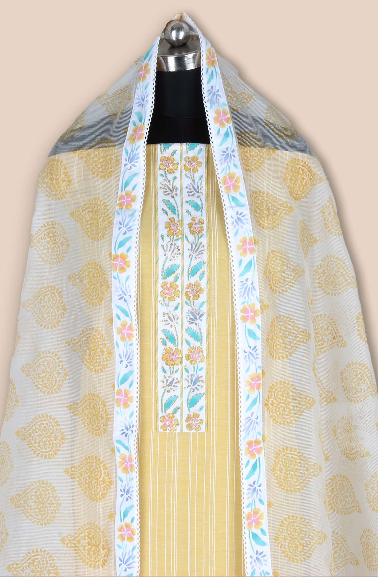 Mustard Cotton Jacquard Unstitched Suit with Trendy Dupatta - 984-FMHA245