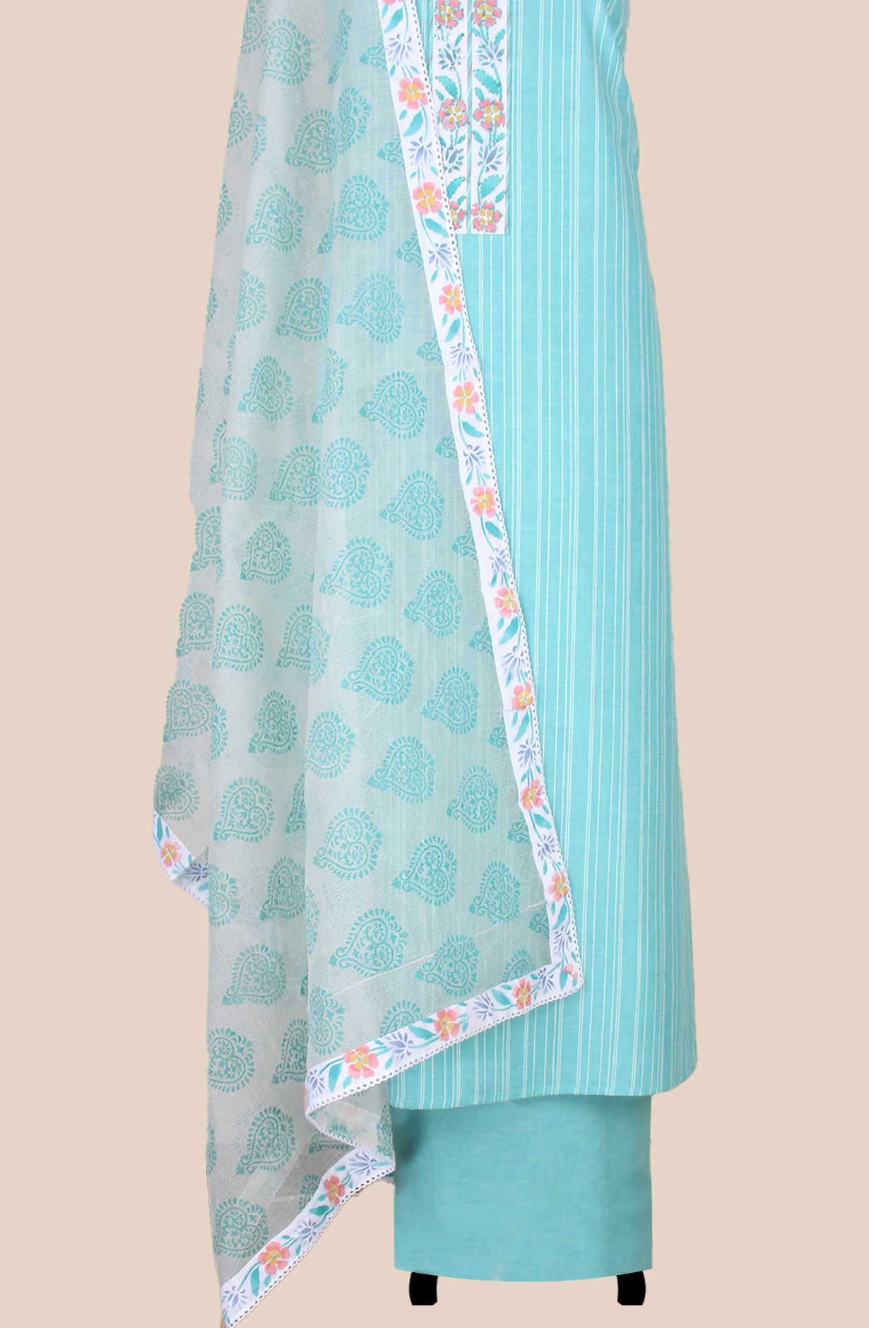 Turquoise Cotton Jacquard Unstitched Suit with Trendy Dupatta - 984-FMHA245A