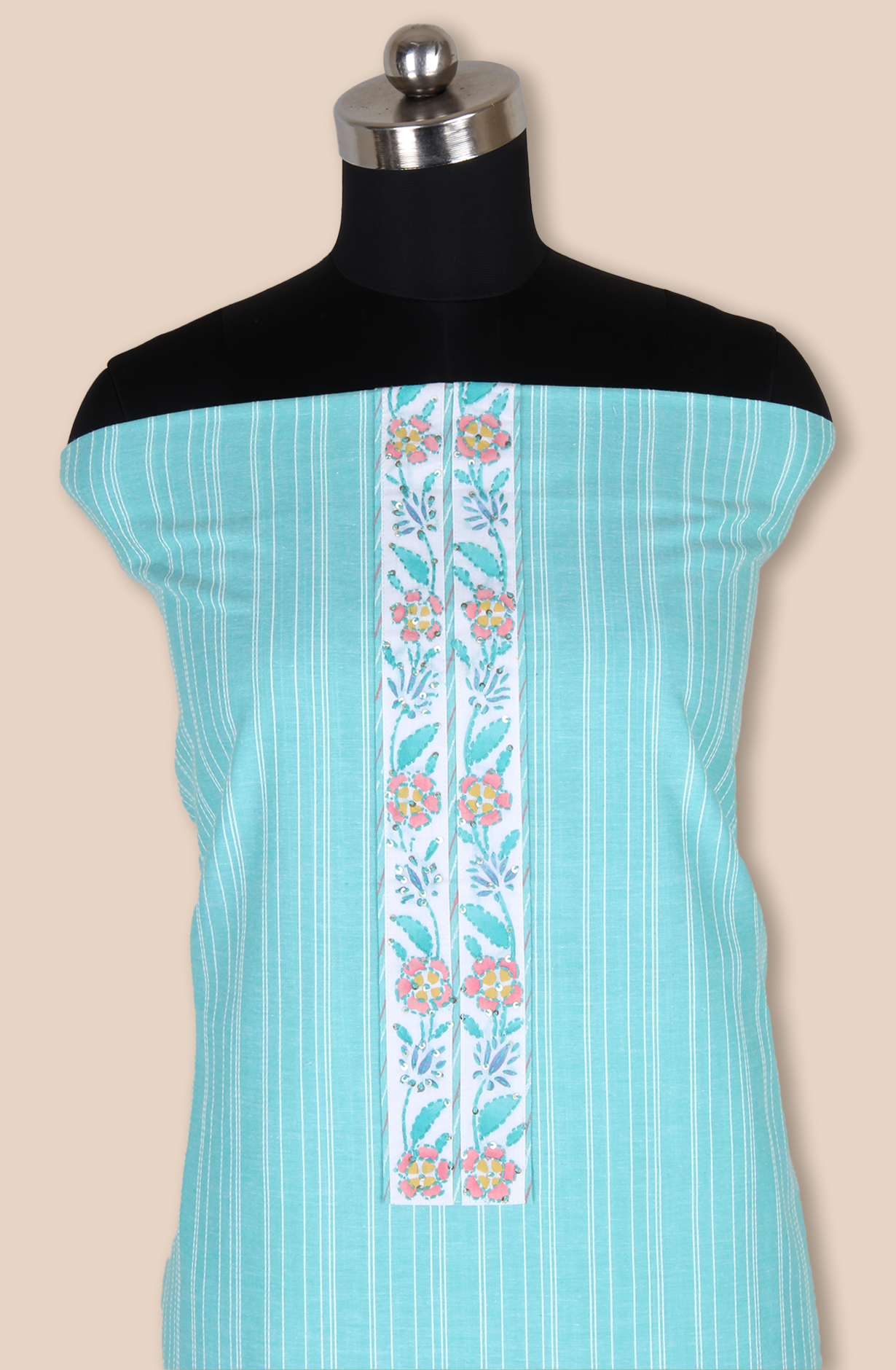 Turquoise Cotton Jacquard Unstitched Suit with Trendy Dupatta - 984-FMHA245A