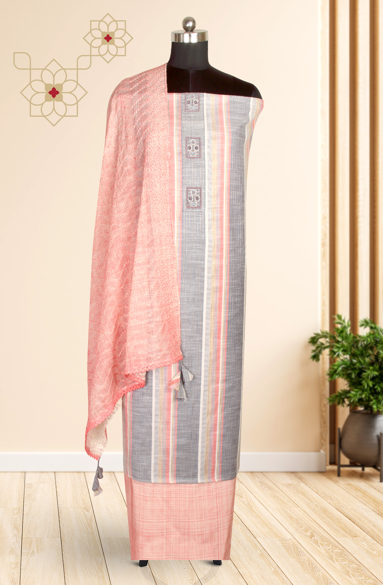 Multi-coloured Modal Salwar Kameez with Beautiful Dupatta - 984-FMHA84