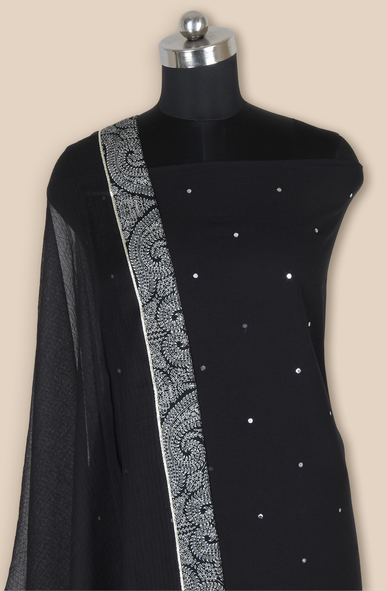 Black Cotton Unstitched Suit with Kota Dupatta - 984-FMLS8016