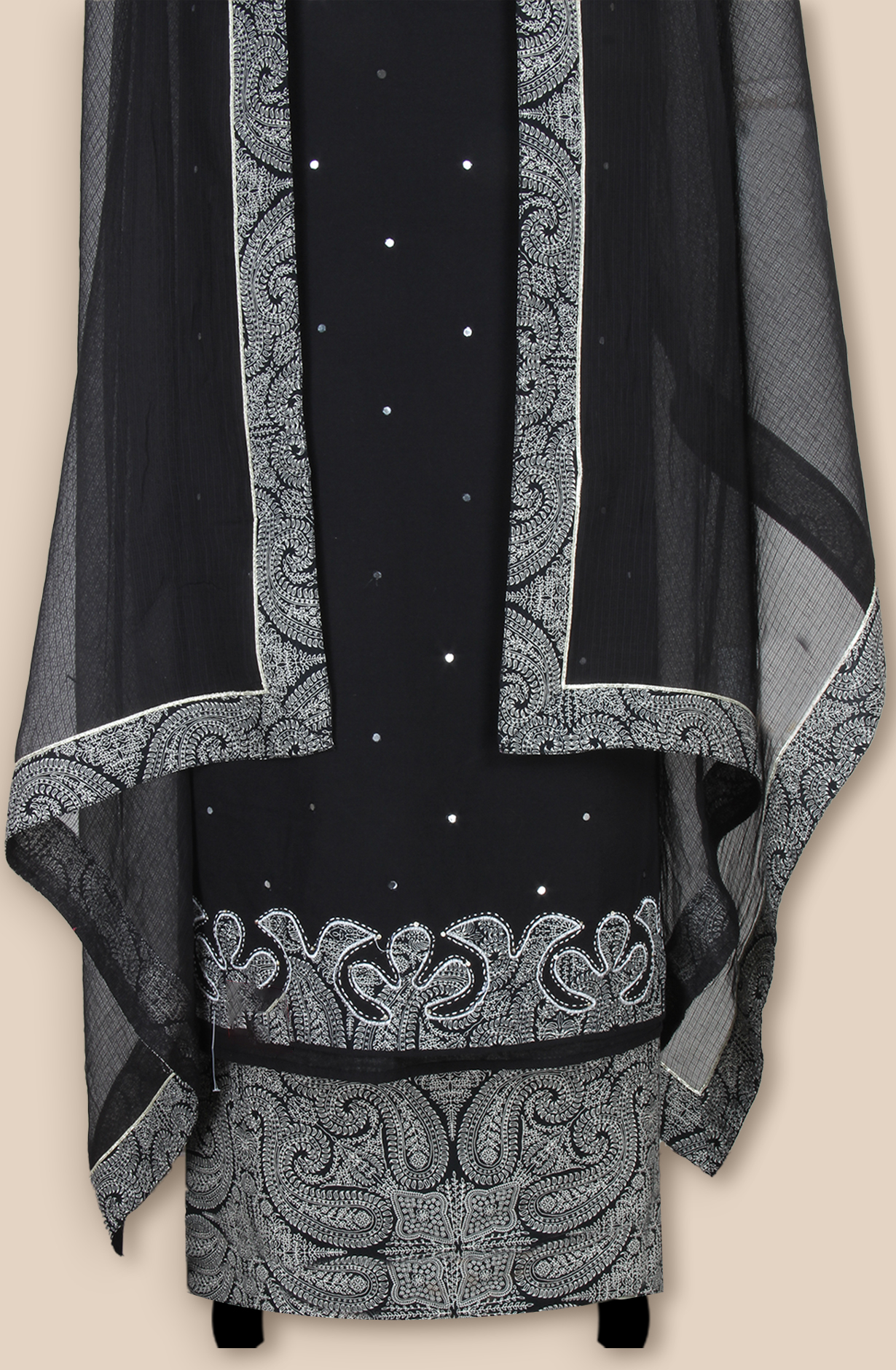 Black Cotton Unstitched Suit with Kota Dupatta - 984-FMLS8016