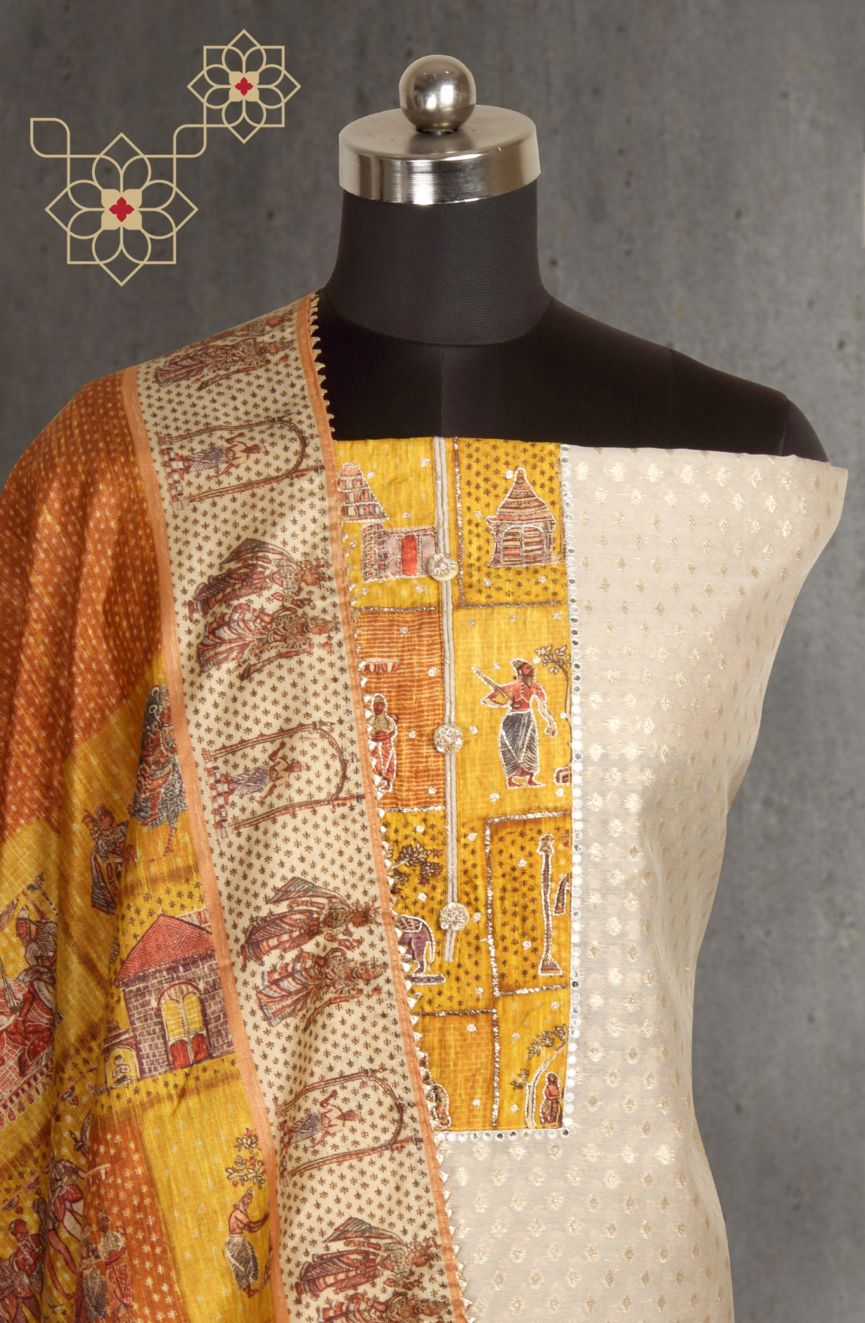 Beige Chanderi Suit-set with Beautiful Dupatta - 984-FMNK-KBBM