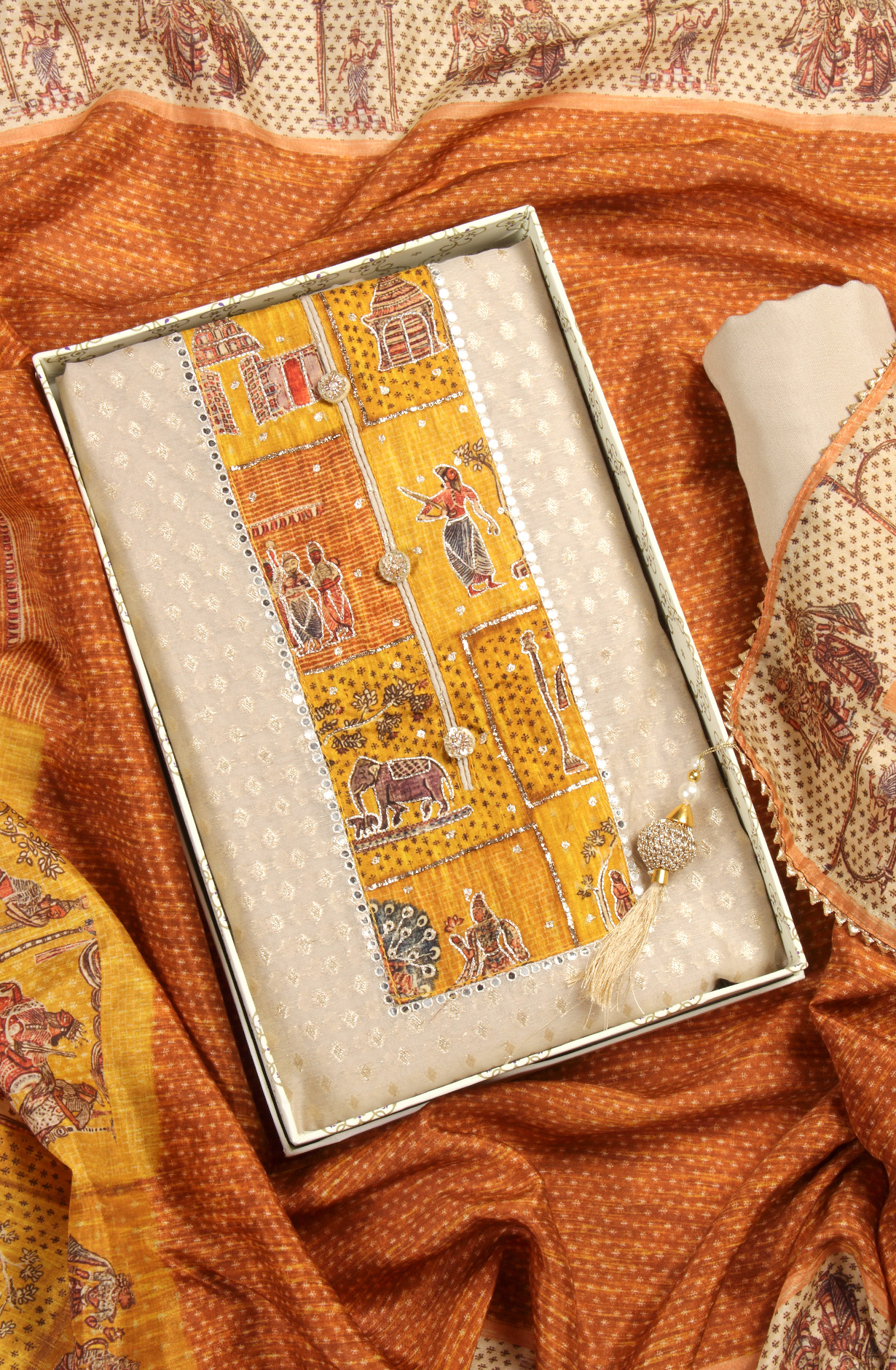 Beige Chanderi Suit-set with Beautiful Dupatta - 984-FMNK-KBBM