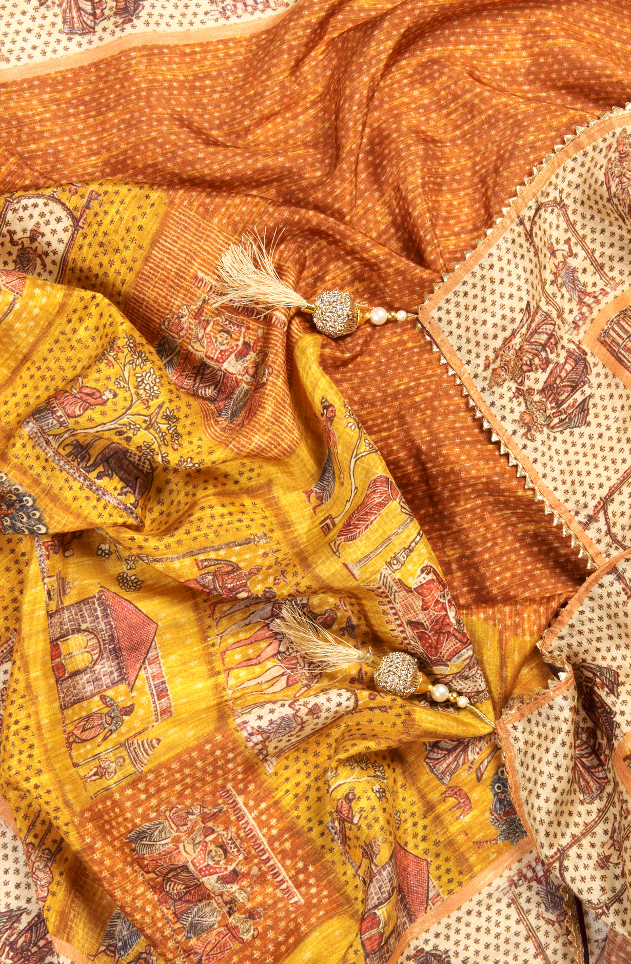 Beige Chanderi Suit-set with Beautiful Dupatta - 984-FMNK-KBBM