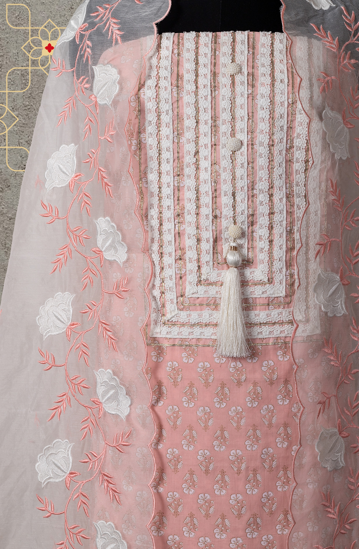 Peach Cotton Beautiful Lacework Salwar Suit with Kota Dupatta - 984-FMNK-MEC