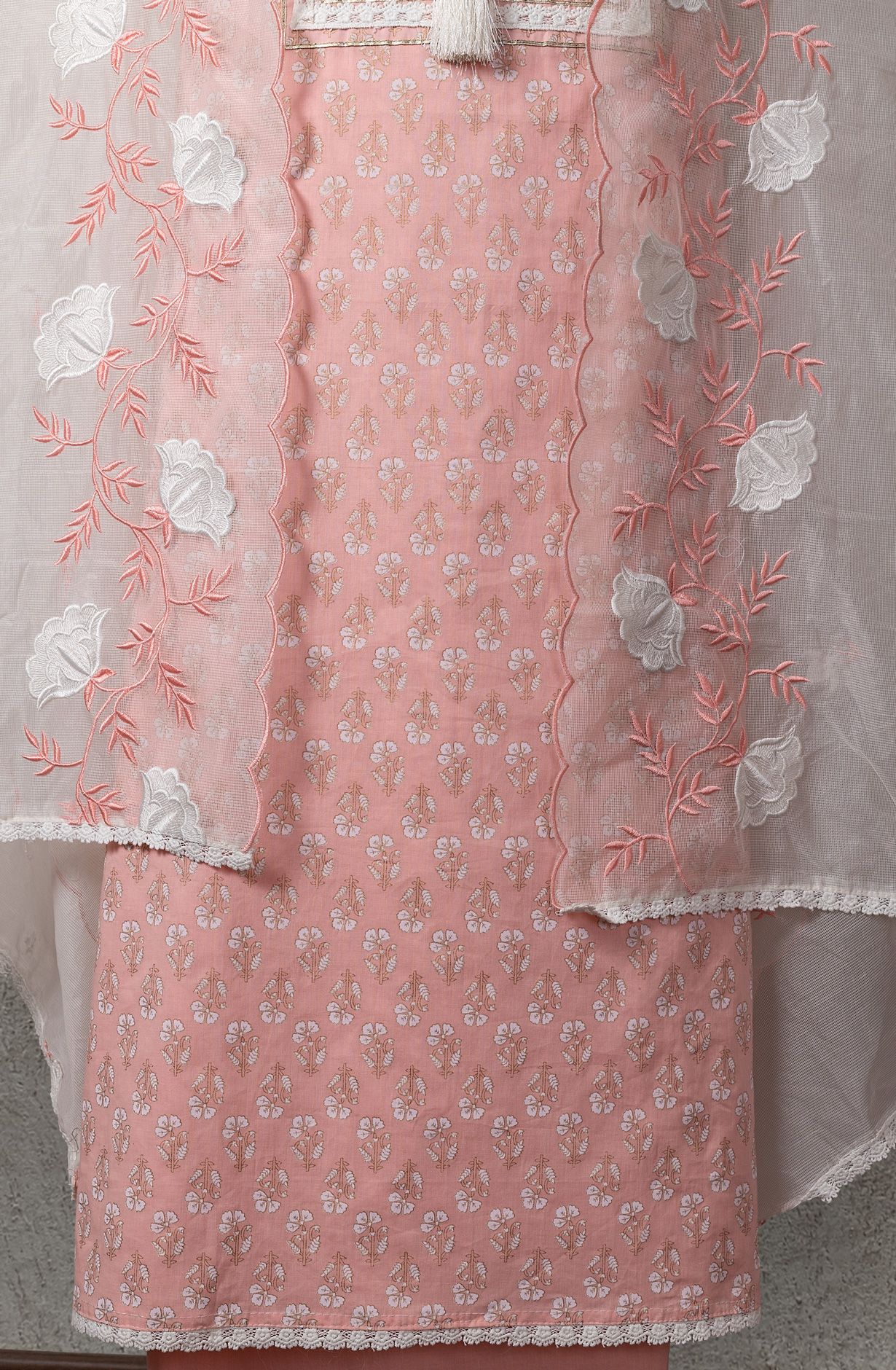 Peach Cotton Beautiful Lacework Salwar Suit with Kota Dupatta - 984-FMNK-MEC