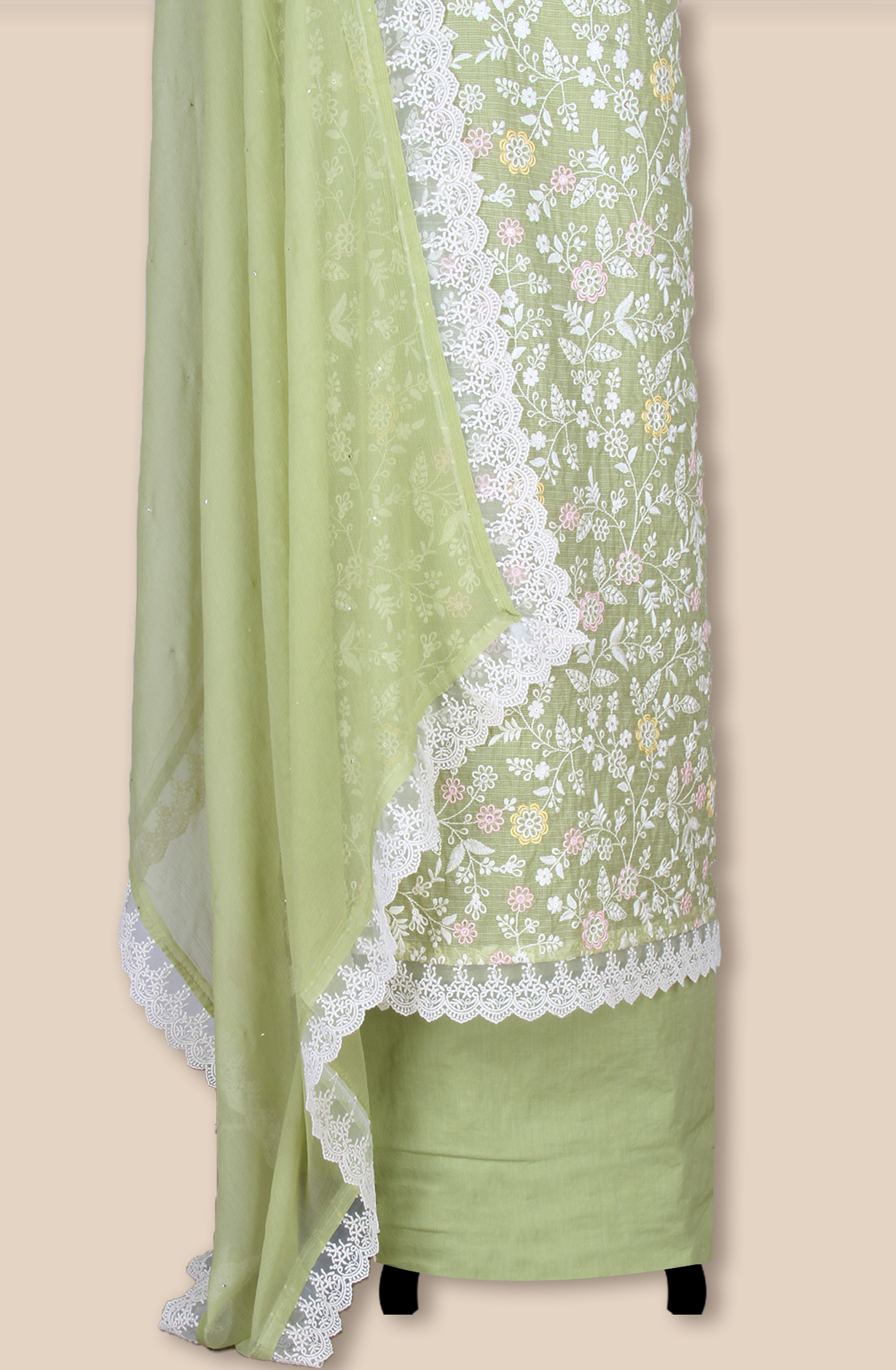 Green Kota Beautiful Unstitched Embroidered Suit with Chiffon Dupatta - 984-FMNK-SBEF-B