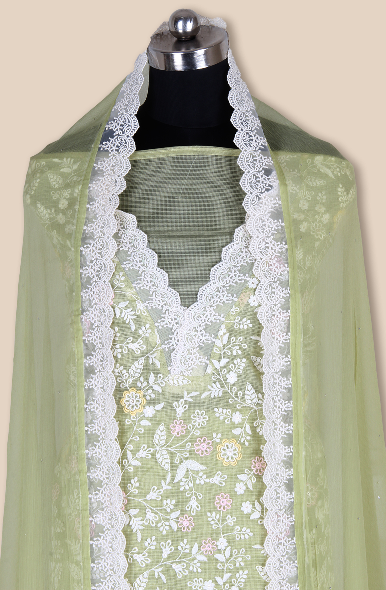 Green Kota Beautiful Unstitched Embroidered Suit with Chiffon Dupatta - 984-FMNK-SBEF-B