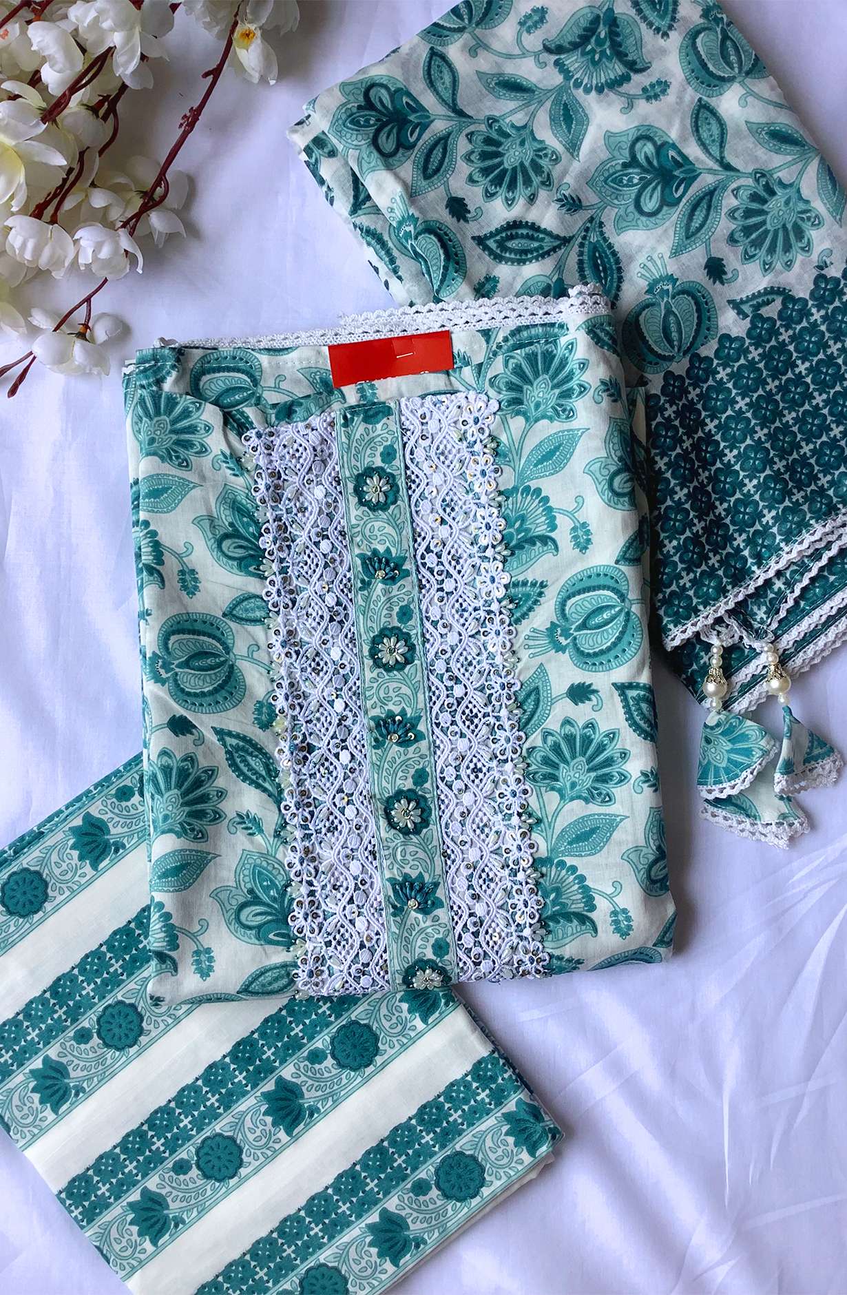 Sea Green Cotton Unstitched Printed Suit with Trendy Dupatta - 984-FMNK-SBKE