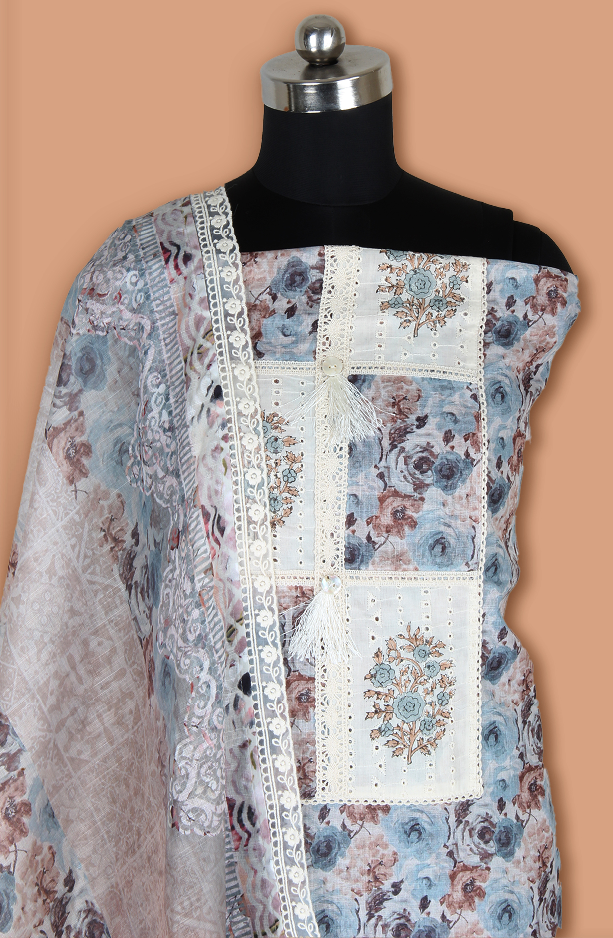 Multicolor Linen Unstitched Printed Suit with Lace Work - 984-FMNK-SSBP-B