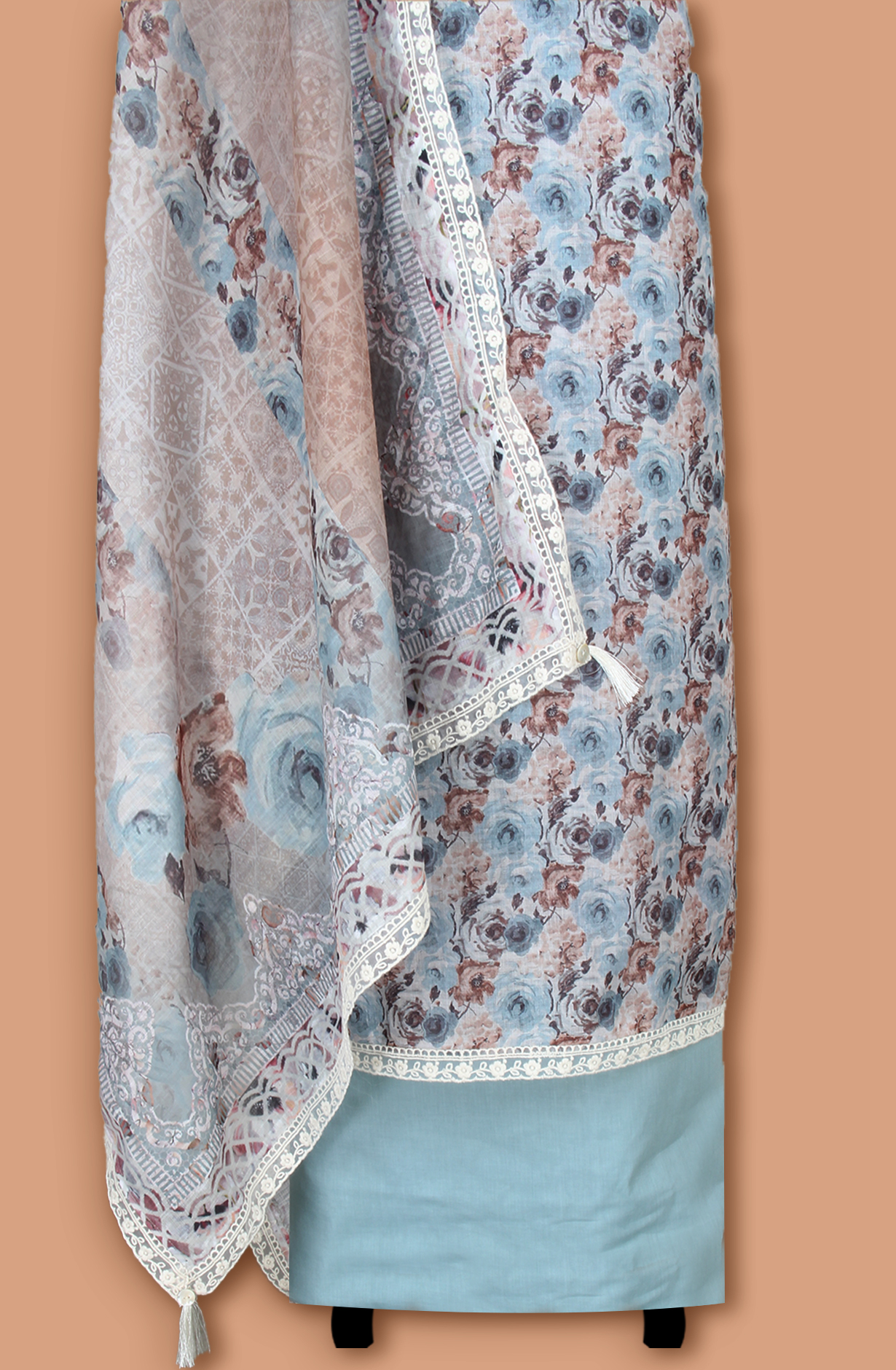 Multicolor Linen Unstitched Printed Suit with Lace Work - 984-FMNK-SSBP-B