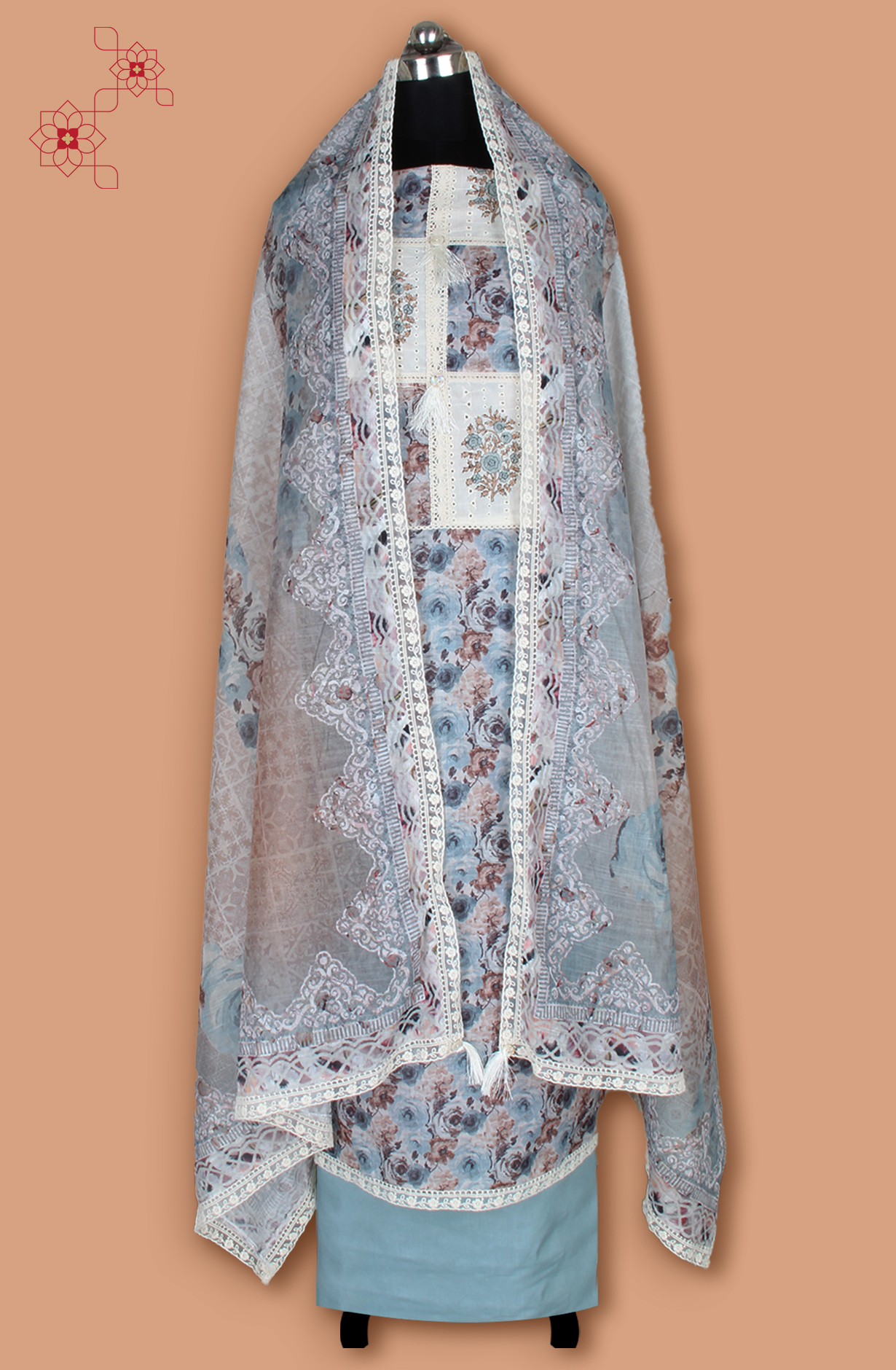 Multicolor Linen Unstitched Printed Suit with Lace Work - 984-FMNK-SSBP-B