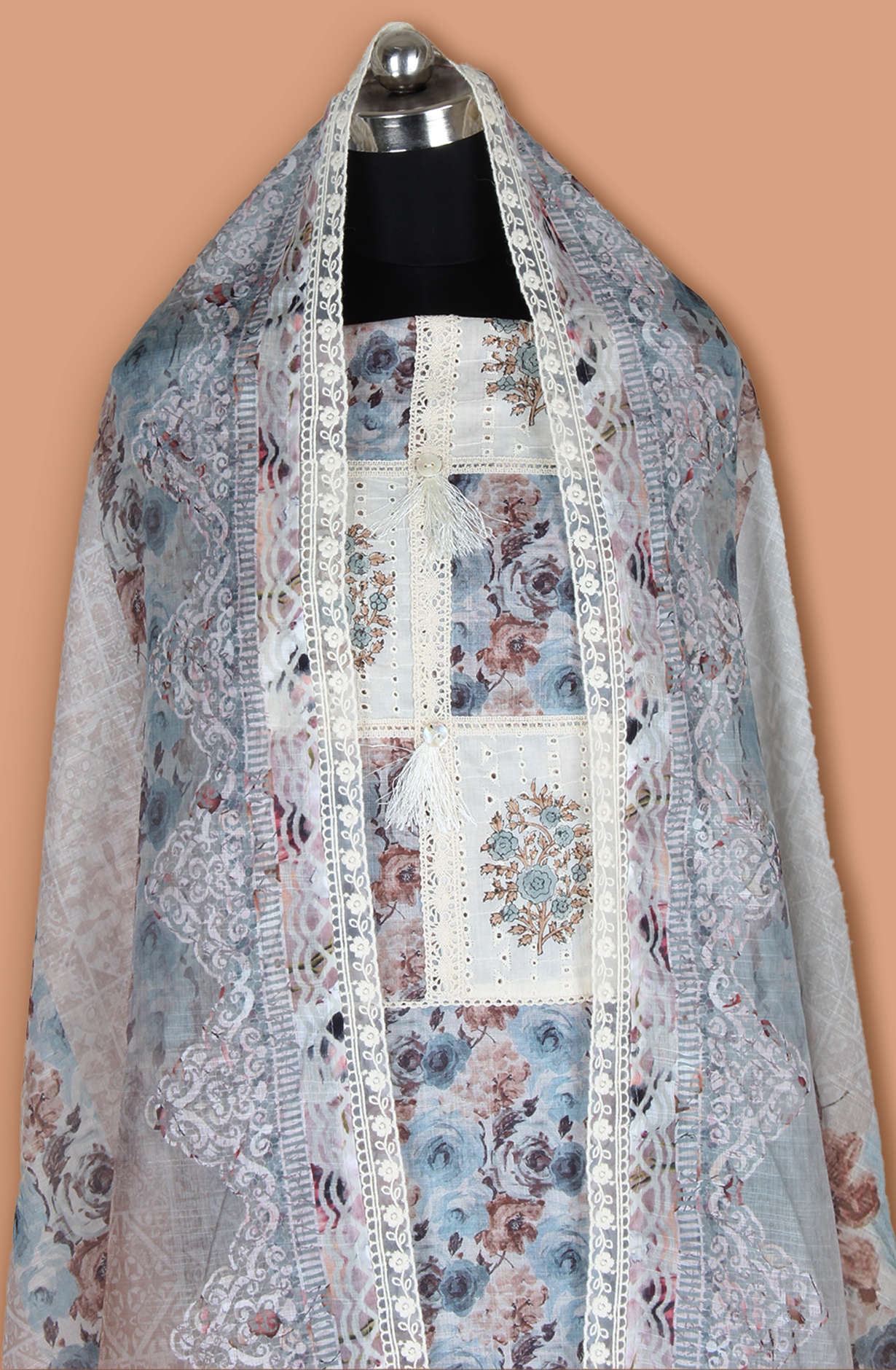 Multicolor Linen Unstitched Printed Suit with Lace Work - 984-FMNK-SSBP-B