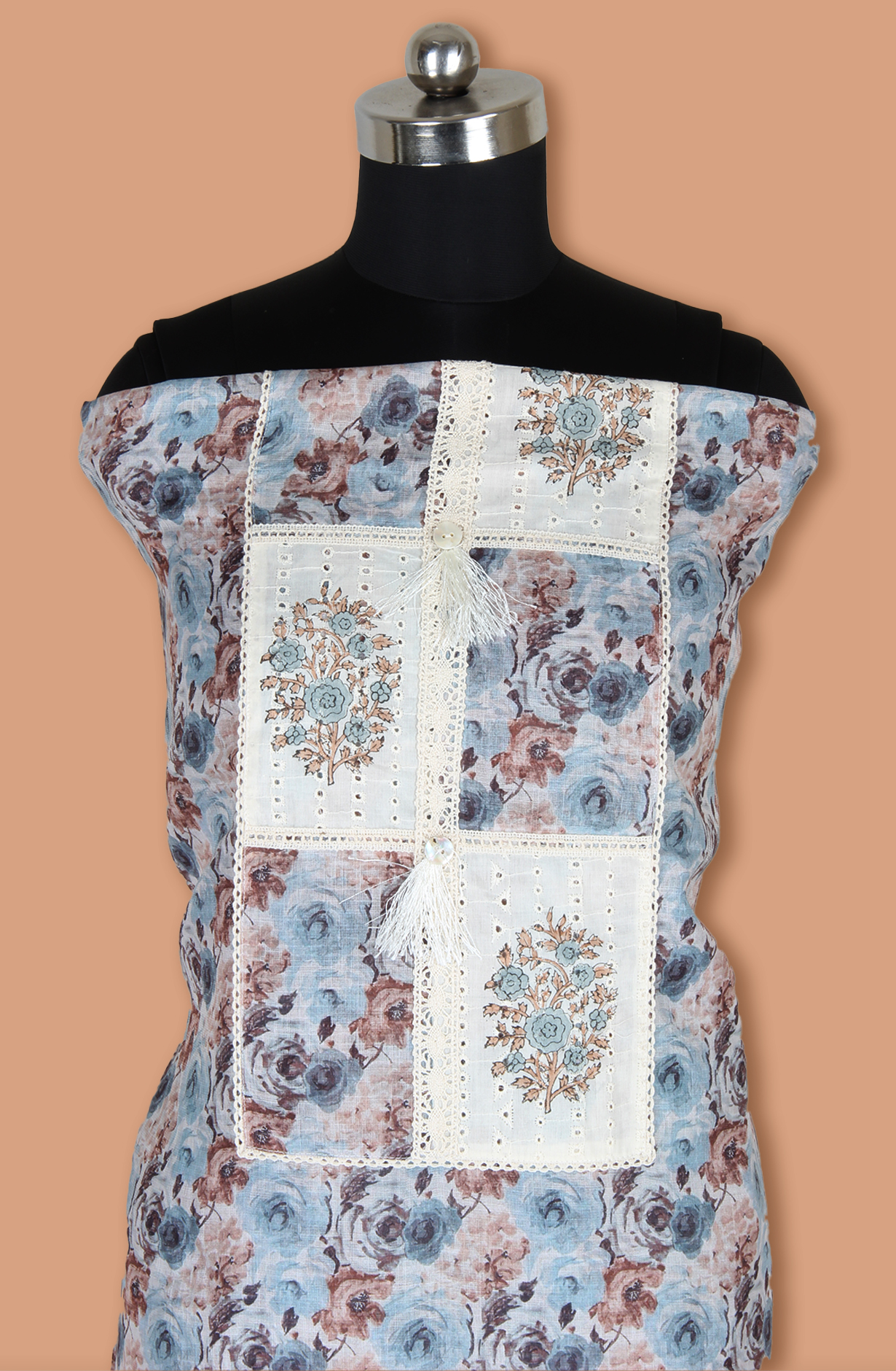 Multicolor Linen Unstitched Printed Suit with Lace Work - 984-FMNK-SSBP-B