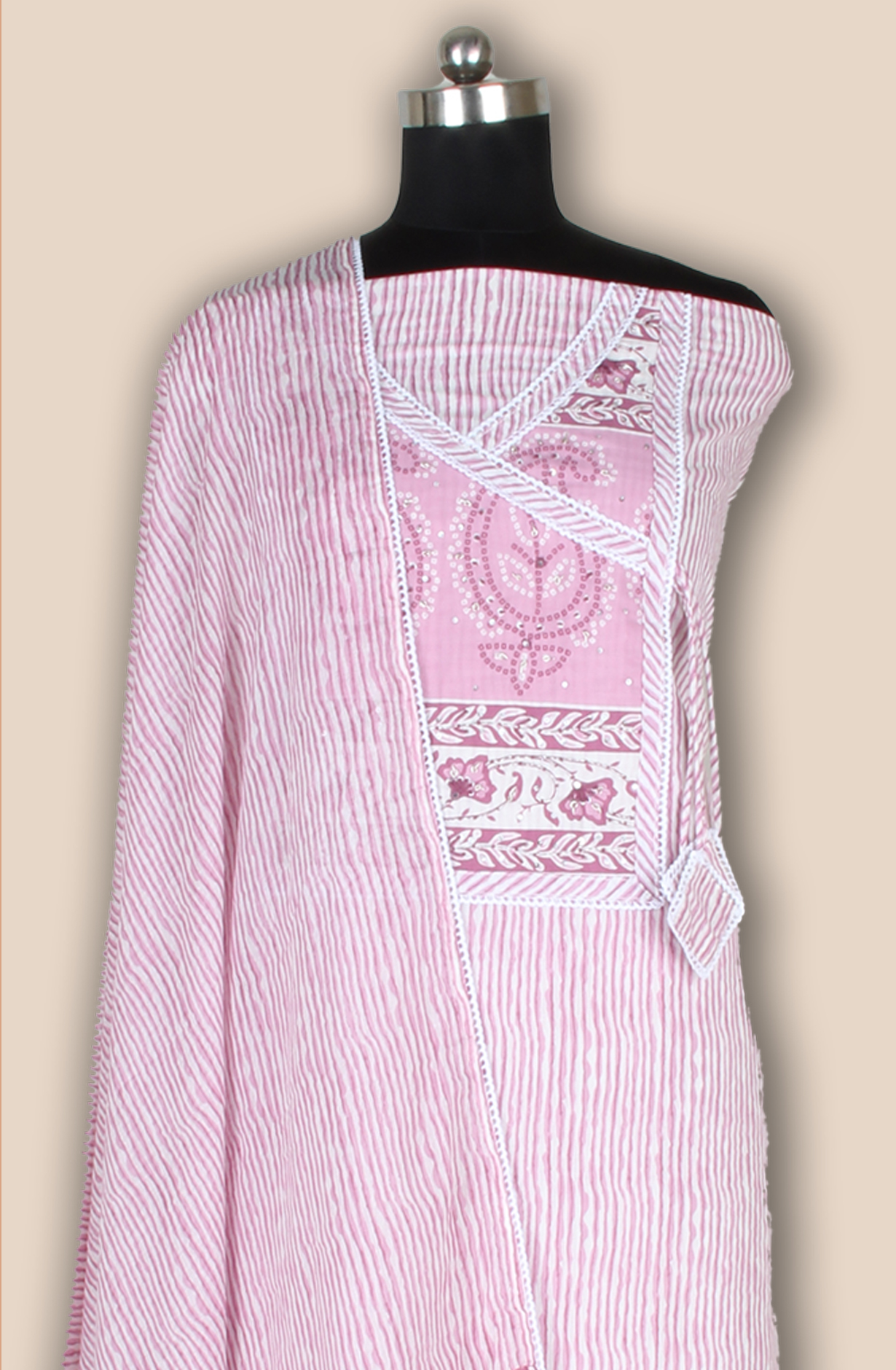 Baby Pink Printed Unstitched Salwar Suit with Lace Work - 984-FMNK-SSNCC