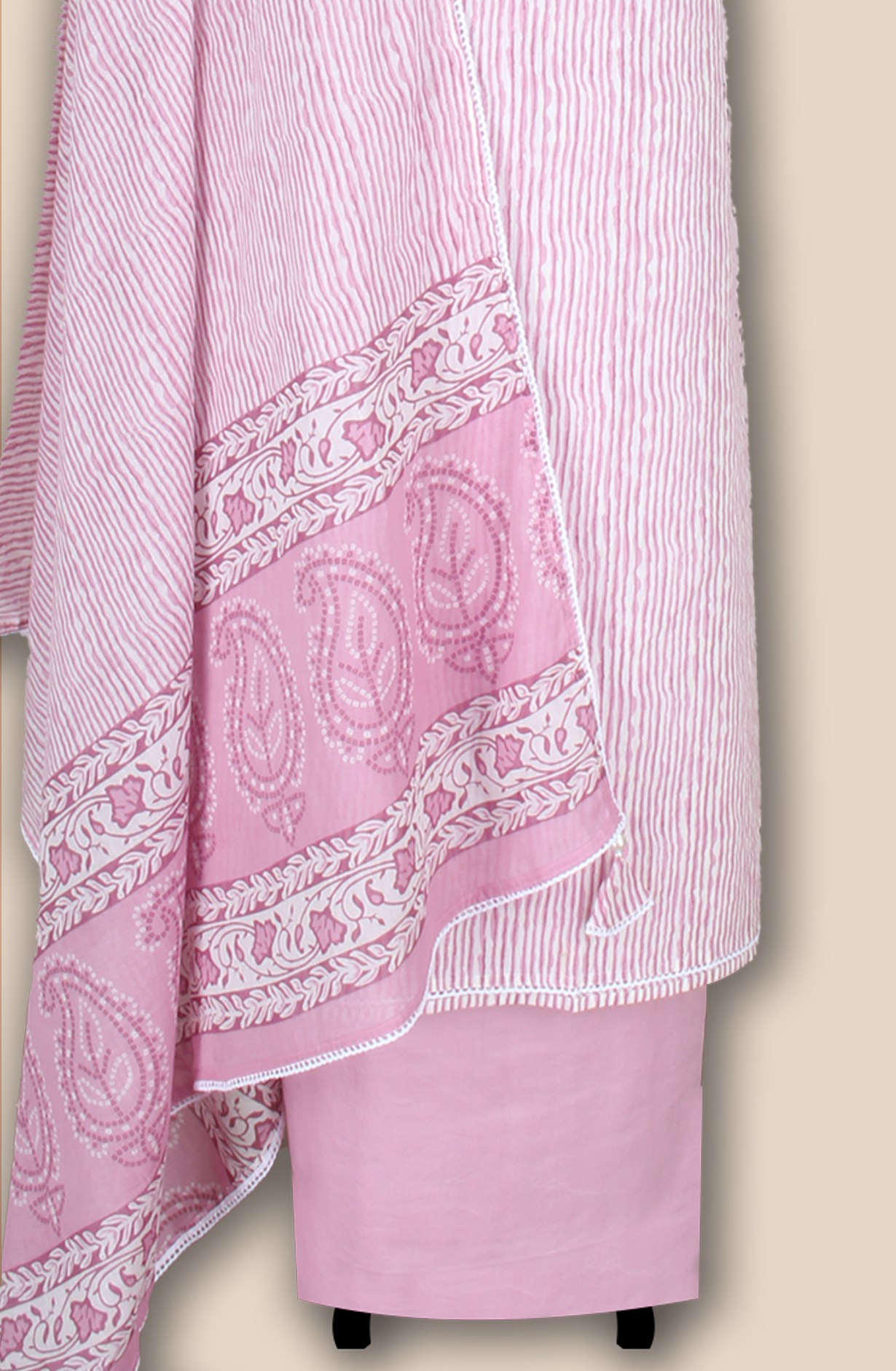 Baby Pink Printed Unstitched Salwar Suit with Lace Work - 984-FMNK-SSNCC
