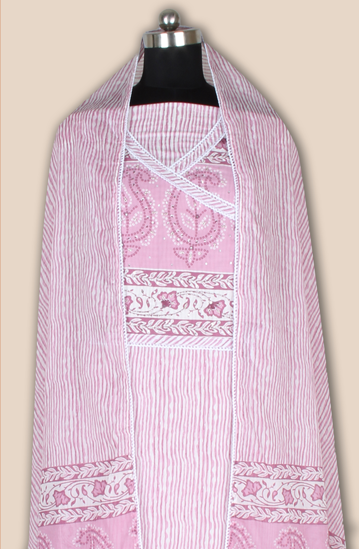 Baby Pink Printed Unstitched Salwar Suit with Lace Work - 984-FMNK-SSNCC