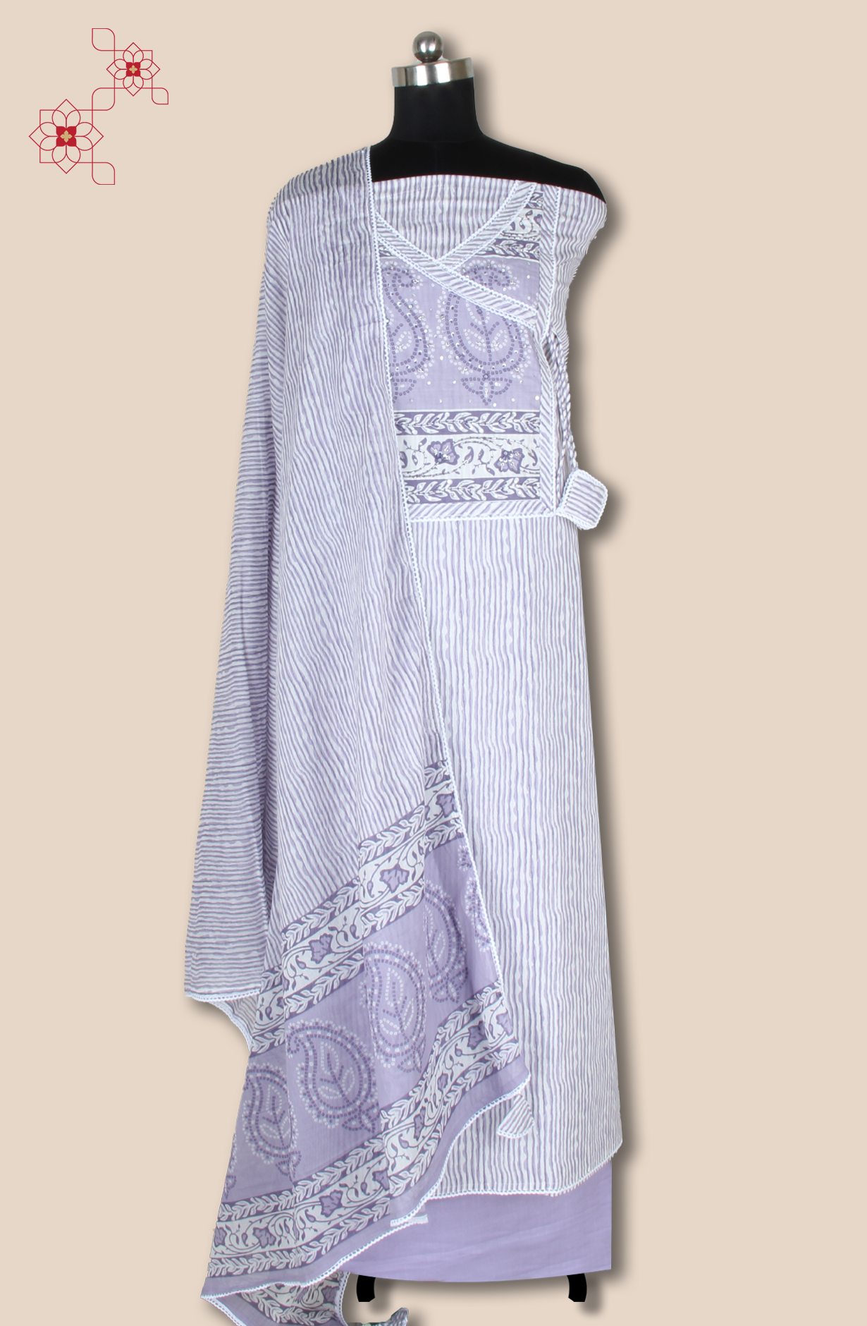 Lavender Printed Unstitched Salwar Suit with Lace Work - 984-FMNK-SSSNCC