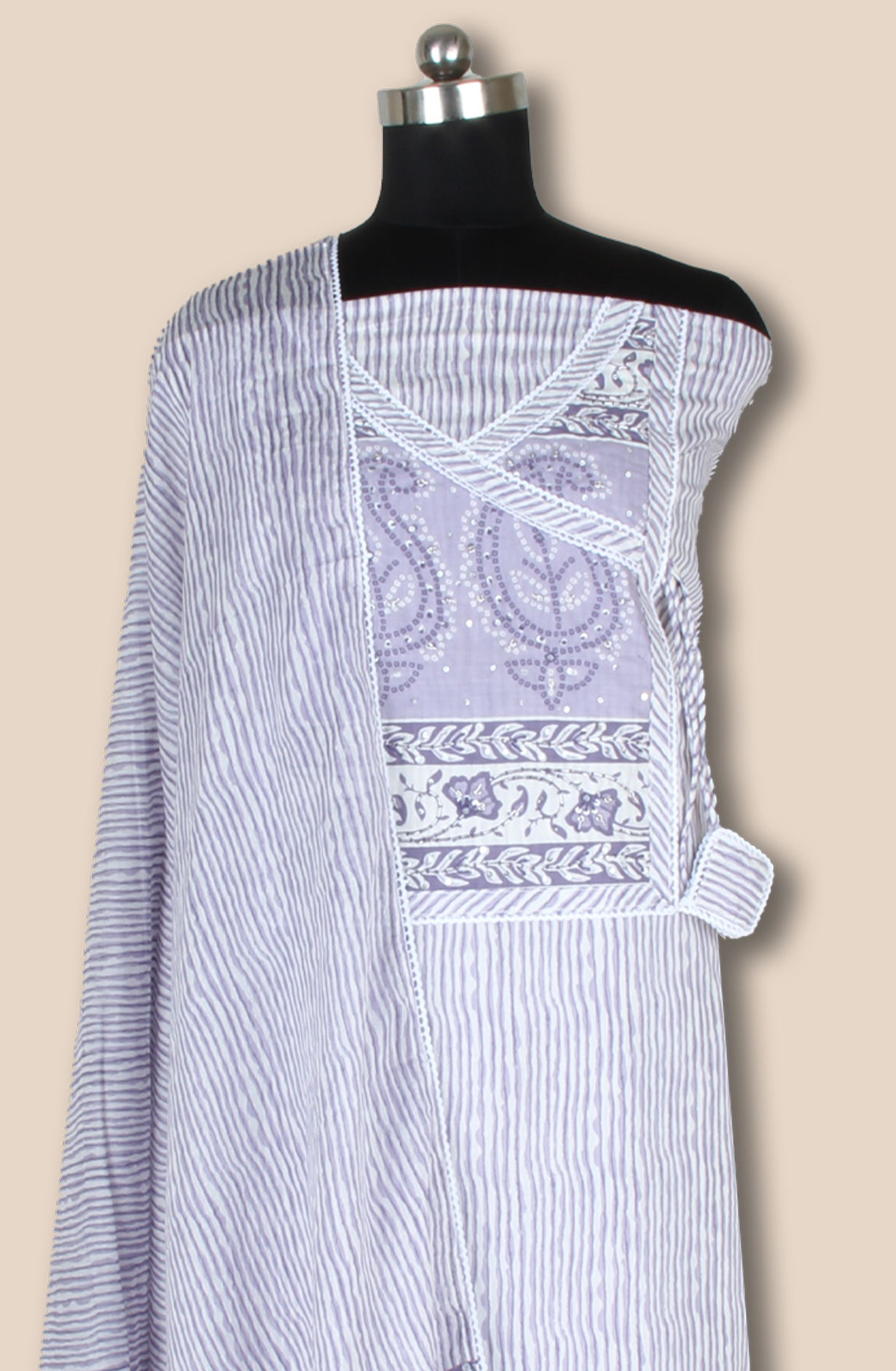 Lavender Printed Unstitched Salwar Suit with Lace Work - 984-FMNK-SSSNCC