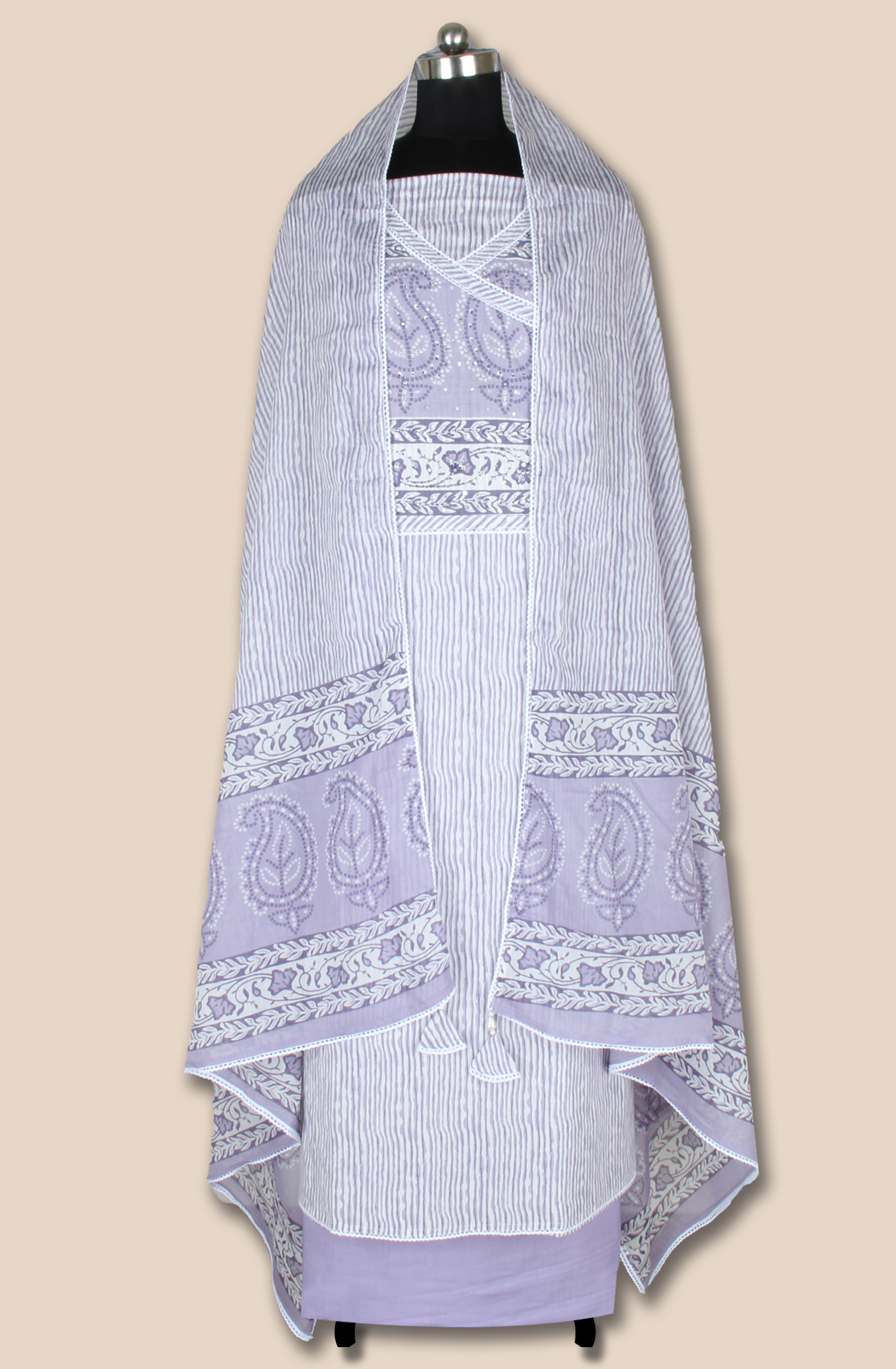 Lavender Printed Unstitched Salwar Suit with Lace Work - 984-FMNK-SSSNCC