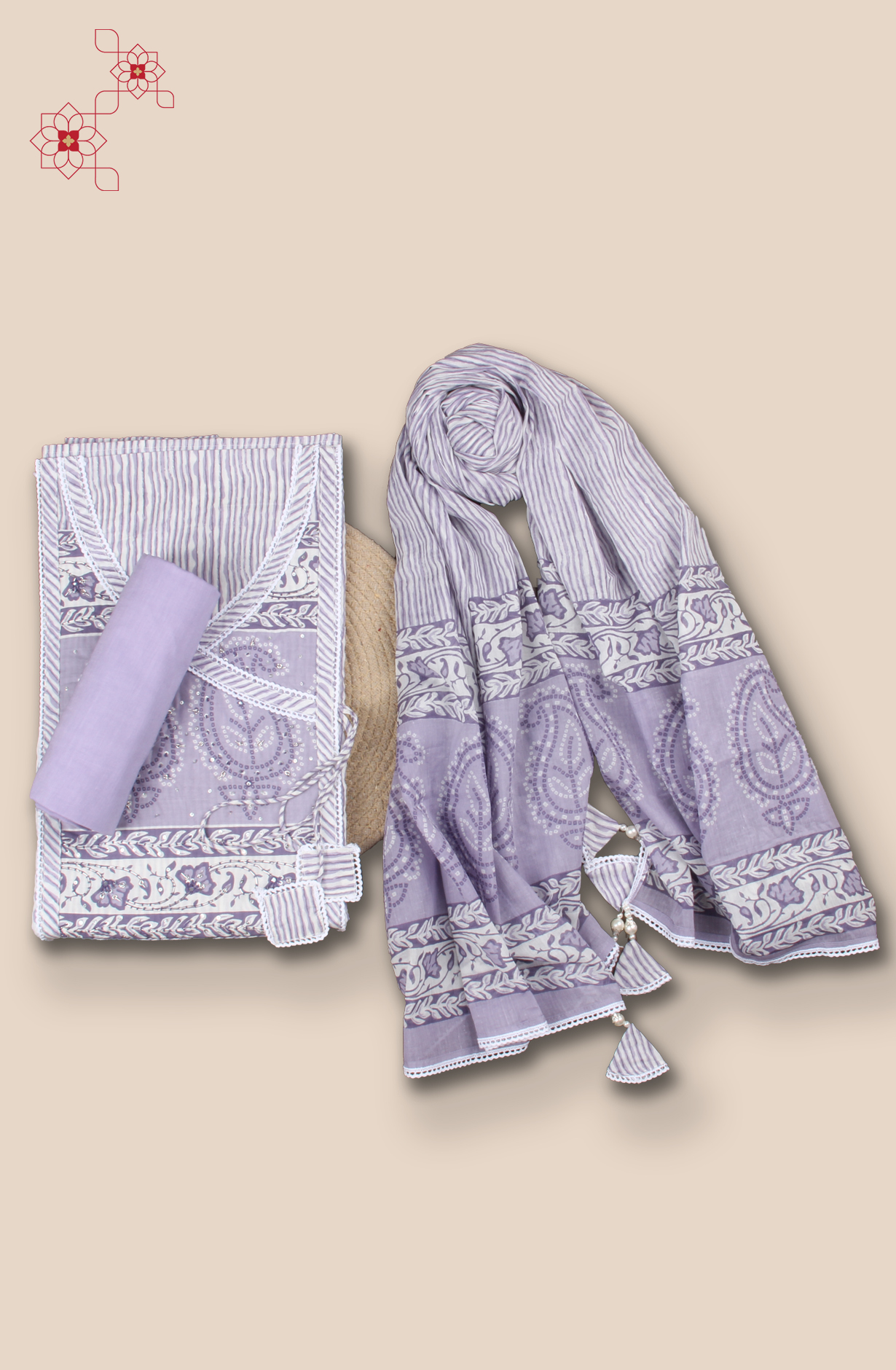 Lavender Printed Unstitched Salwar Suit with Lace Work - 984-FMNK-SSSNCC