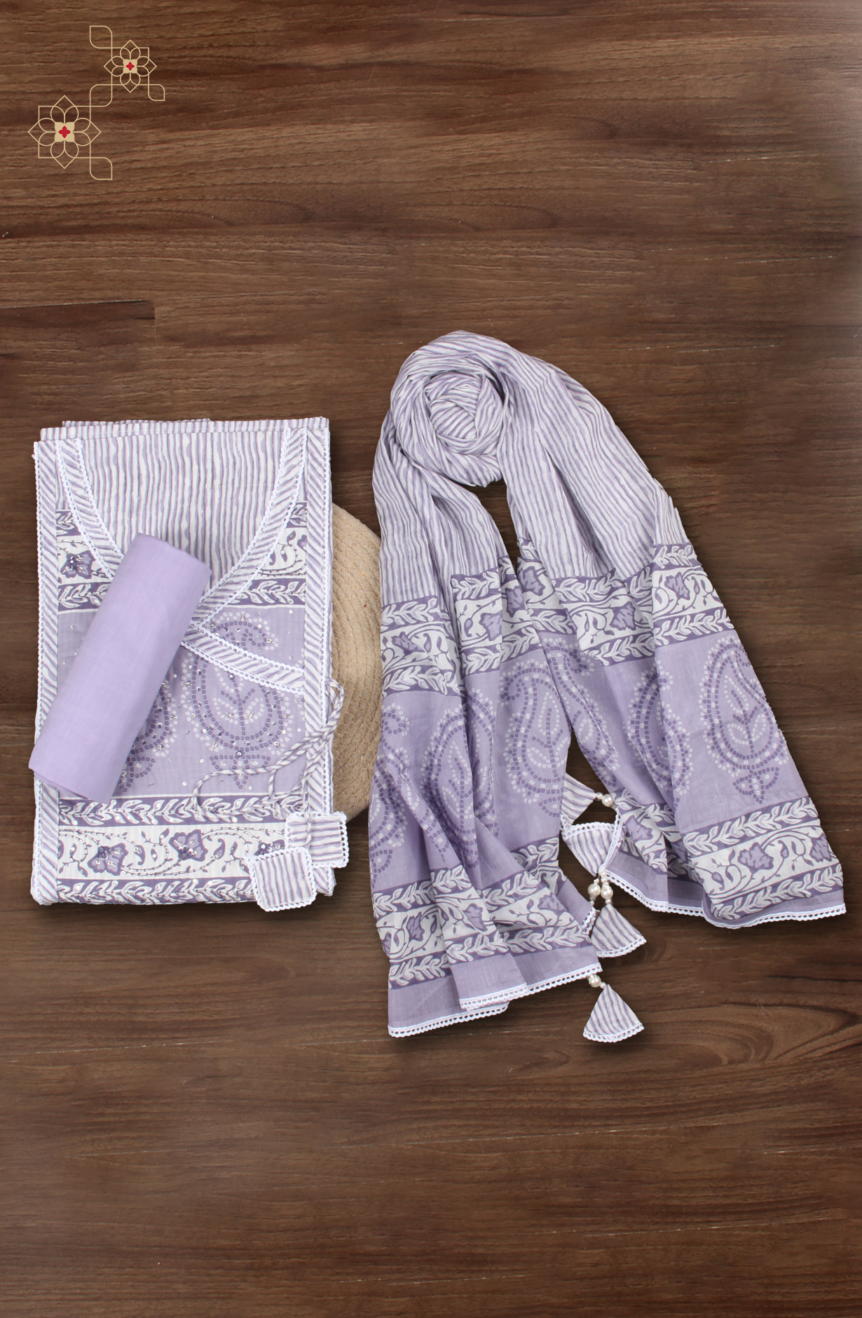 Lavender Printed Unstitched Salwar Suit with Lace Work - 984-FMNK-SSSNCC