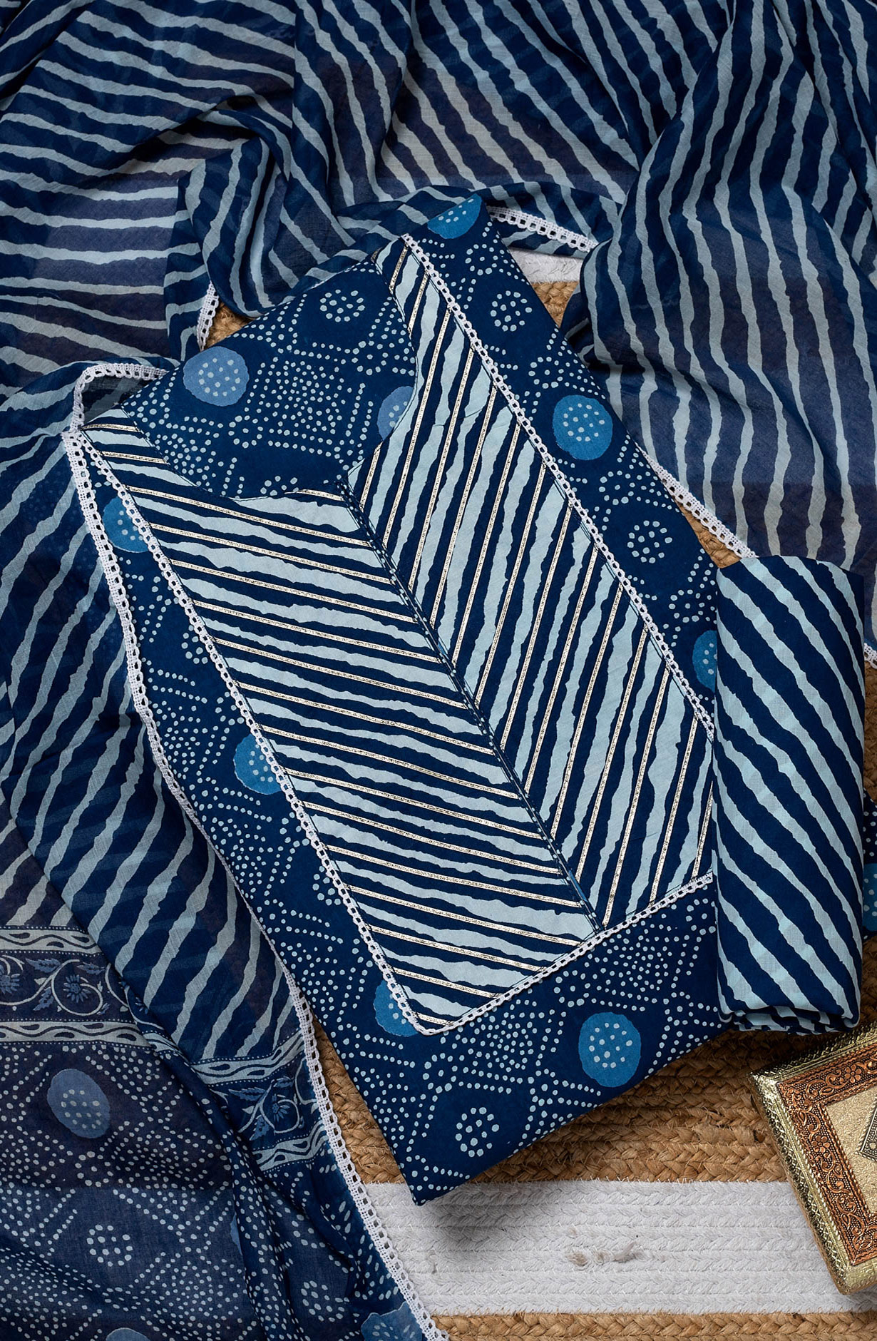 Blue Cotton Printed Salwar Kameez Dupatta - 984-FMSP59