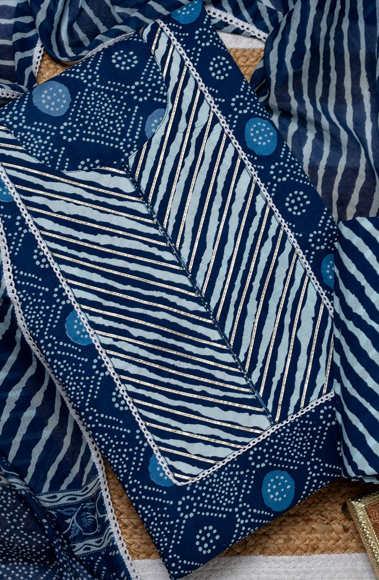 Blue Cotton Printed Salwar Kameez Dupatta - 984-FMSP59